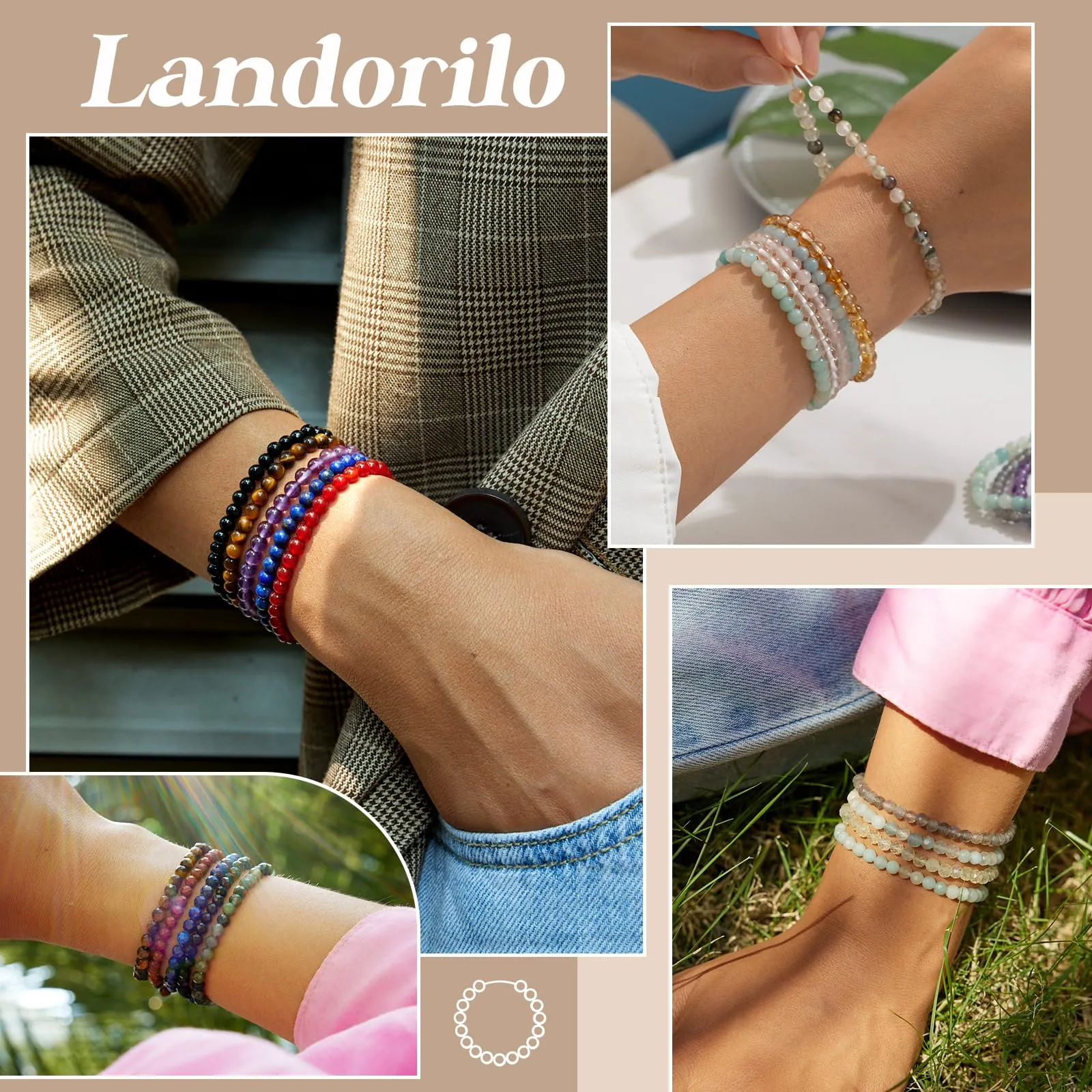 Landorilo Bracciale in Labradorite 4 mm, 18-19 cm - immagine 6