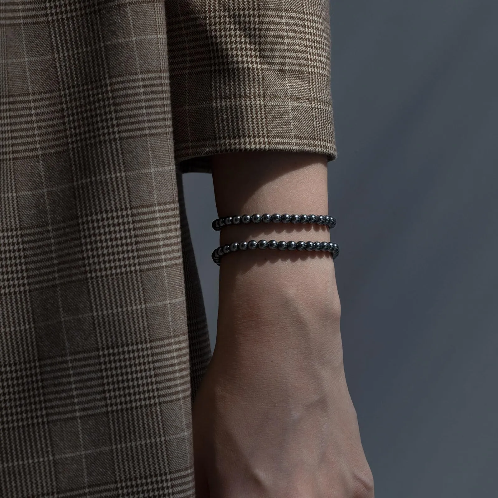 Landorilo Bracciale in Pietra Naturale Ematite 4 mm, Set da 2 Pezzi - immagine 2