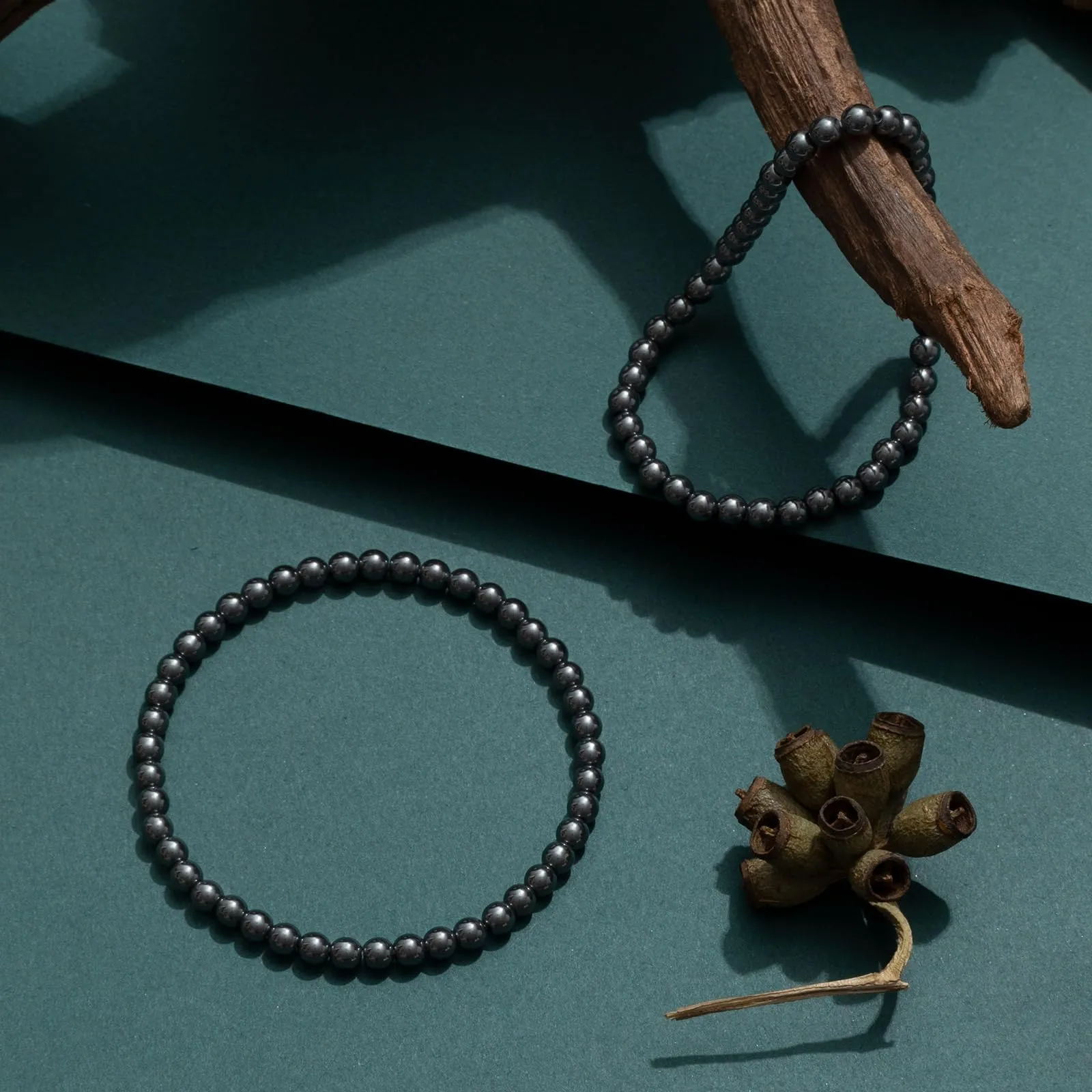 Landorilo Bracciale in Pietra Naturale Ematite 4 mm, Set da 2 Pezzi - immagine 3