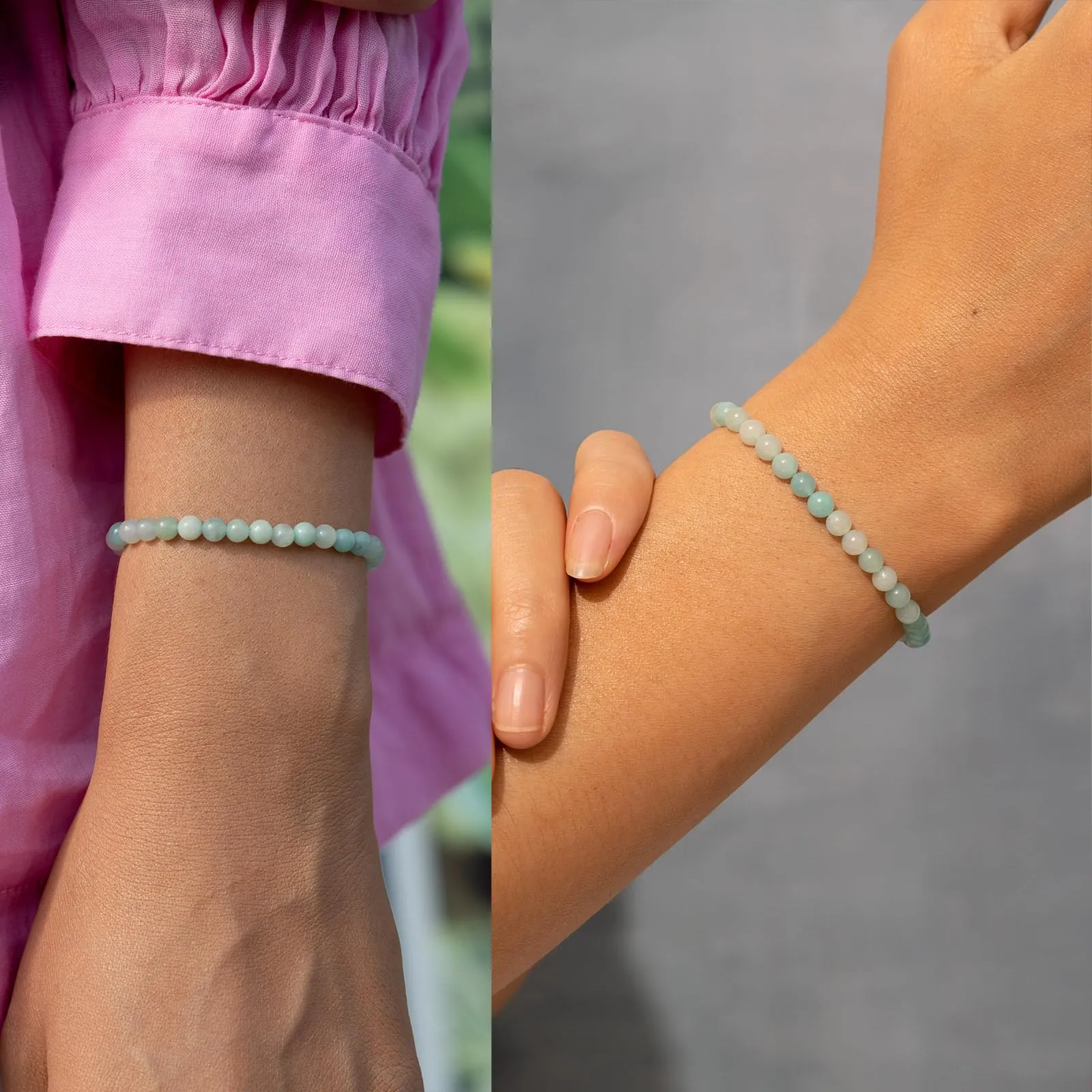 Landorilo Bracciale in Pietra Naturale 4 mm, Amazzonite Blu - immagine 2