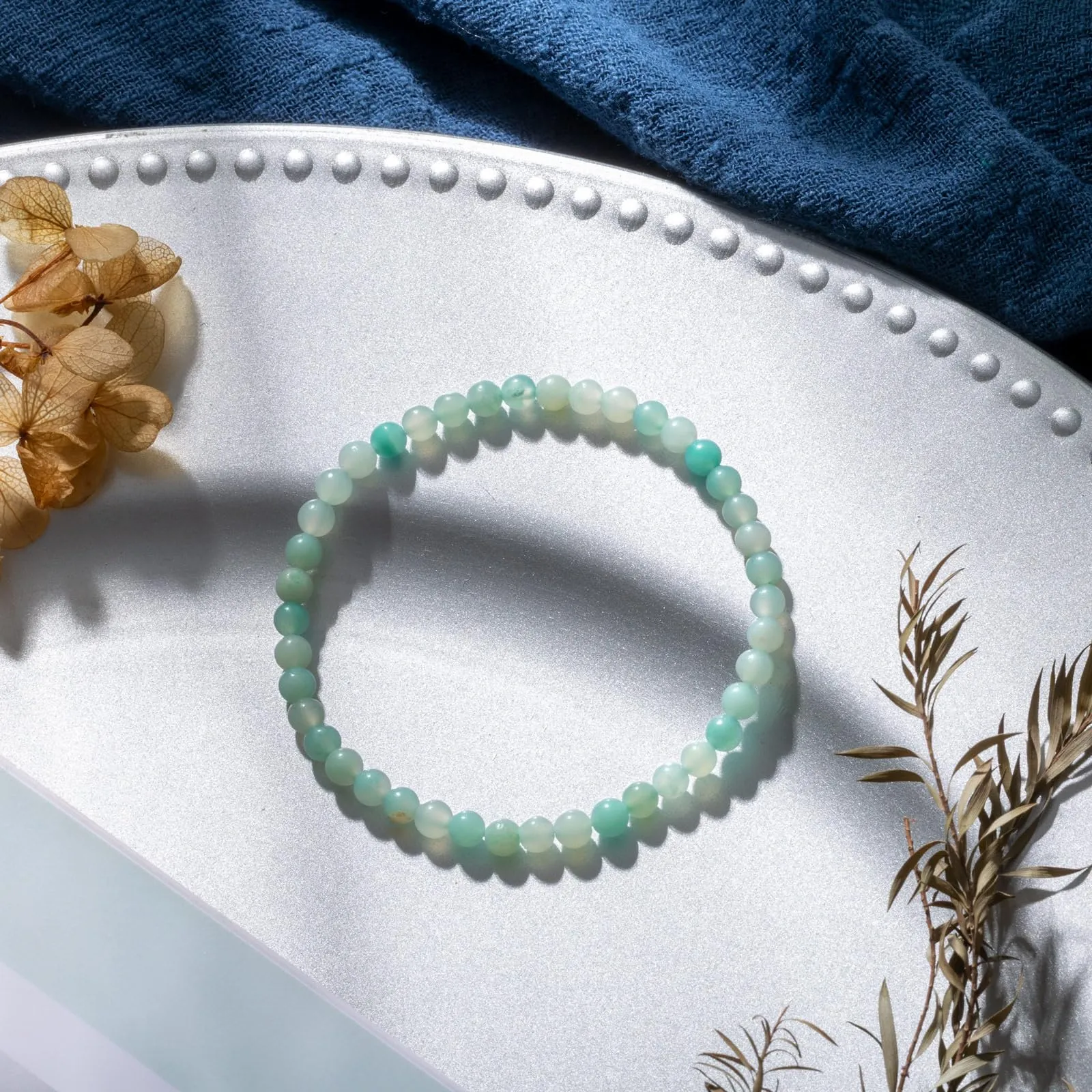 Landorilo Bracciale in Pietra Naturale 4 mm, Amazzonite Blu - immagine 3
