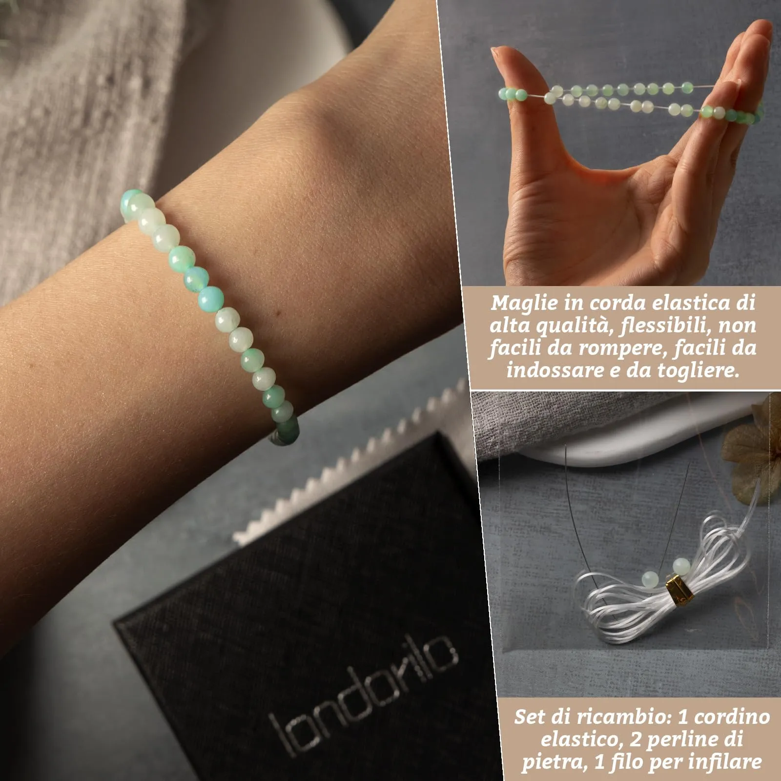 Landorilo Bracciale in Pietra Naturale 4 mm, Amazzonite Blu - immagine 5
