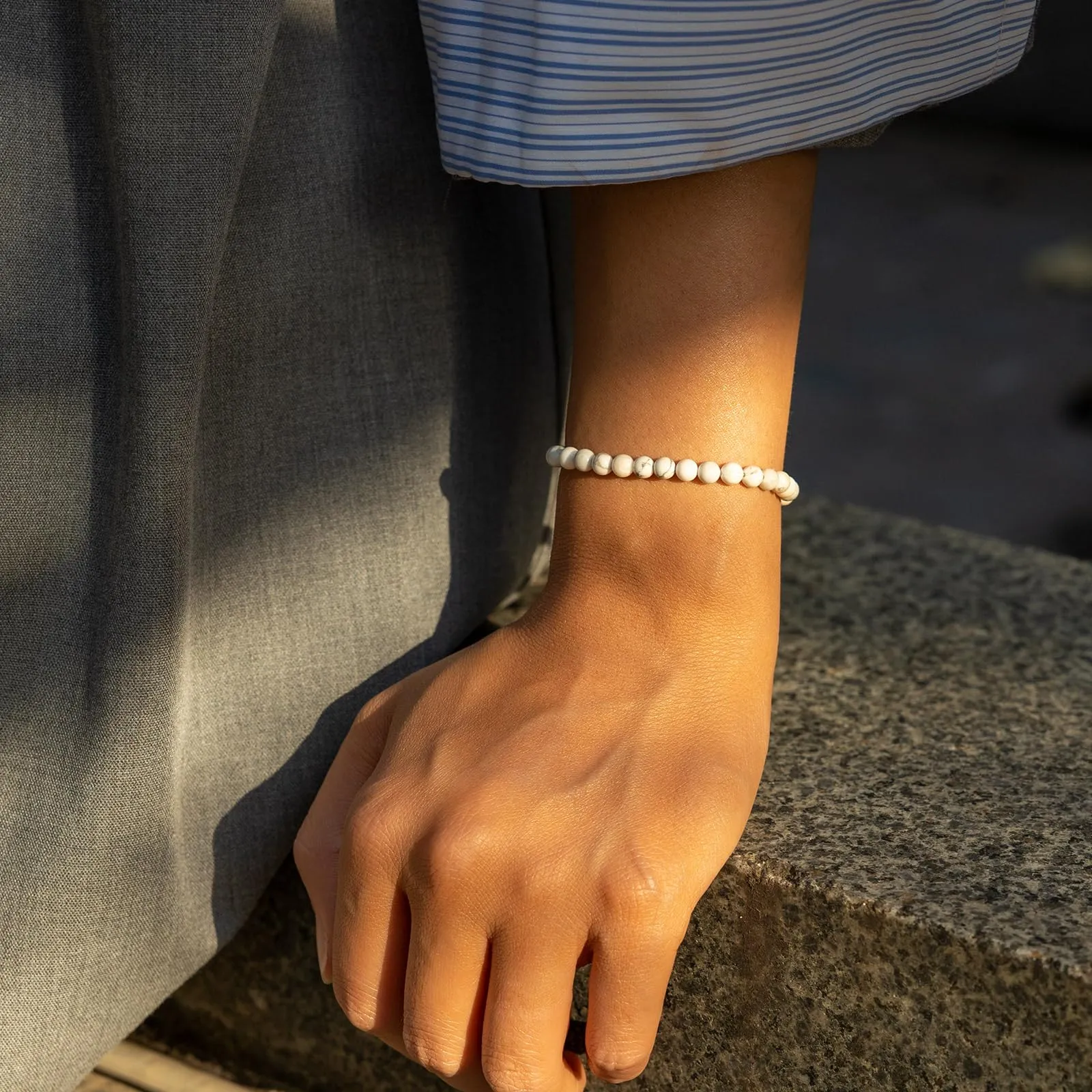 Landorilo Bracciale in Pietra Naturale 4 mm, Bianco Turchese - immagine 2
