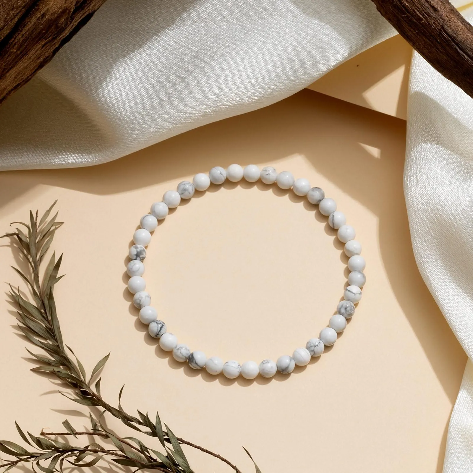 Landorilo Bracciale in Pietra Naturale 4 mm, Bianco Turchese - immagine 3