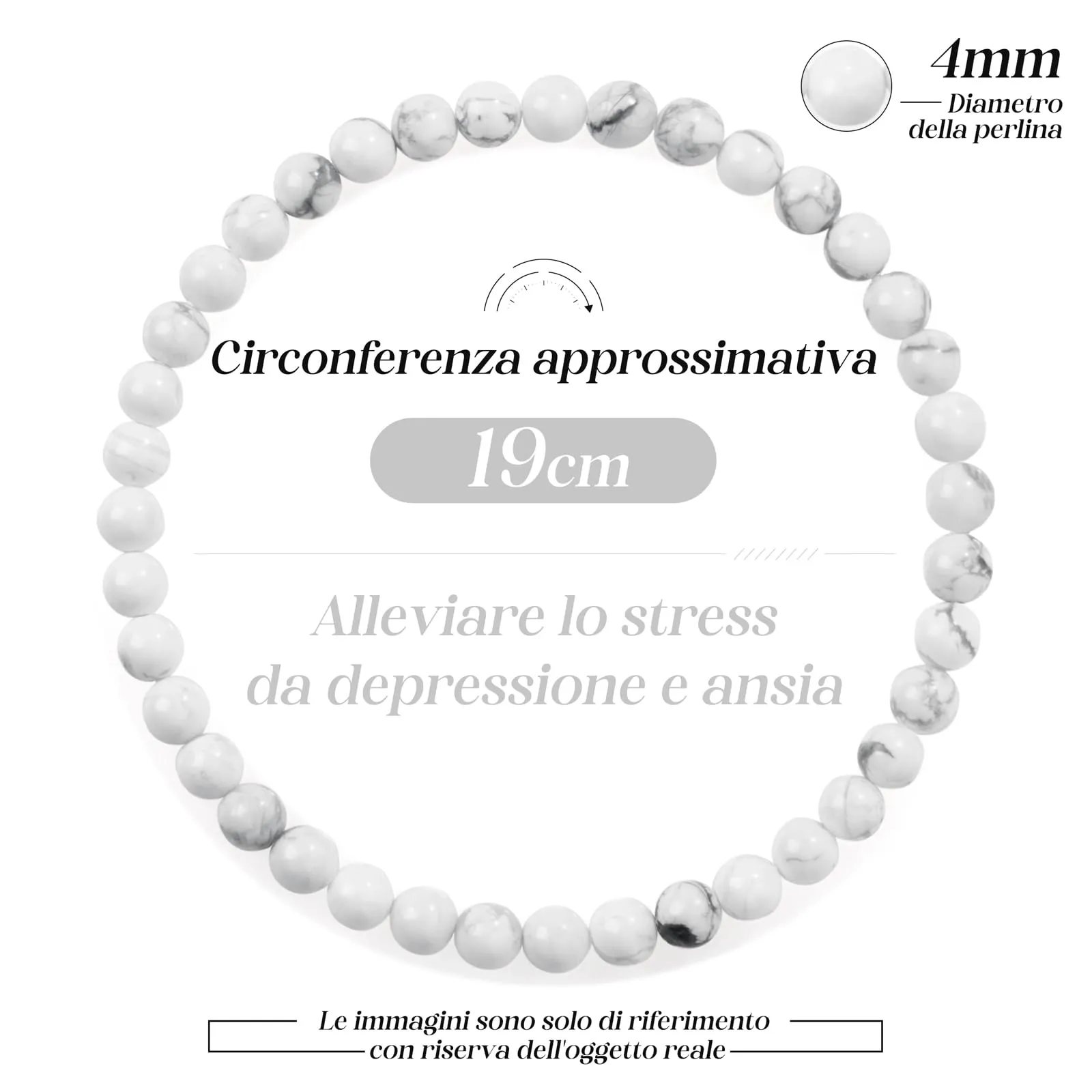 Landorilo Bracciale in Pietra Naturale 4 mm, Bianco Turchese - immagine 4