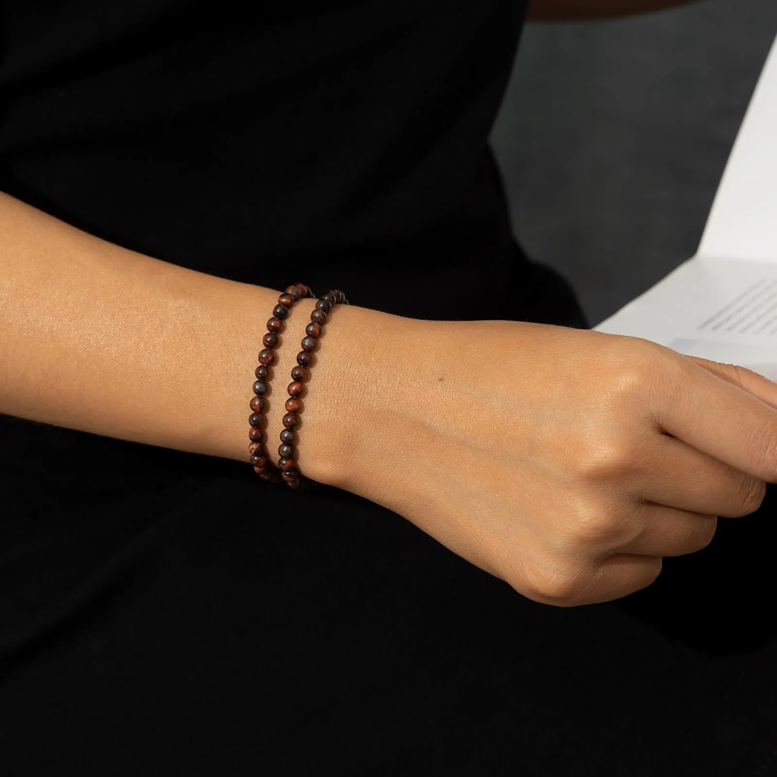 Landorilo Bracciale in Pietra Naturale Occhio di Tigre Rosso, 4 mm, Set da 2 Pezzi - immagine 2