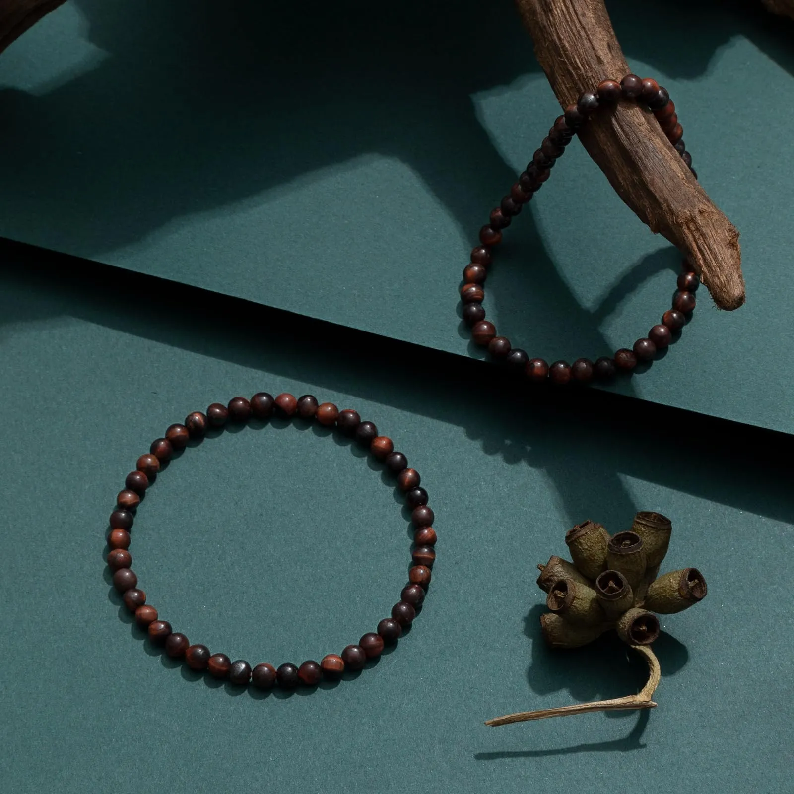 Landorilo Bracciale in Pietra Naturale Occhio di Tigre Rosso, 4 mm, Set da 2 Pezzi - immagine 3