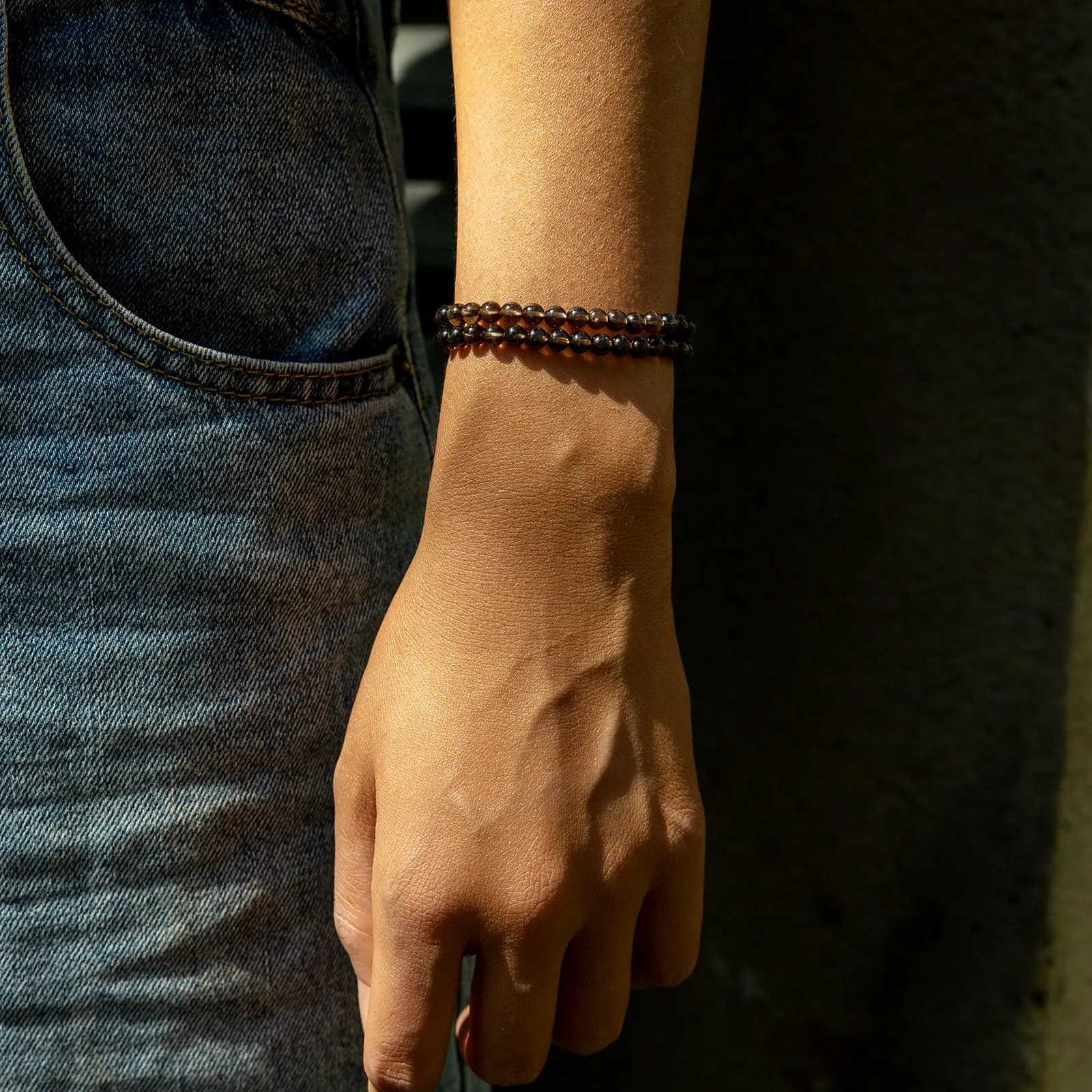 Landorilo Bracciale in Pietra Naturale Quarzo Fumé, 4 mm, Set da 2 Pezzi - immagine 2
