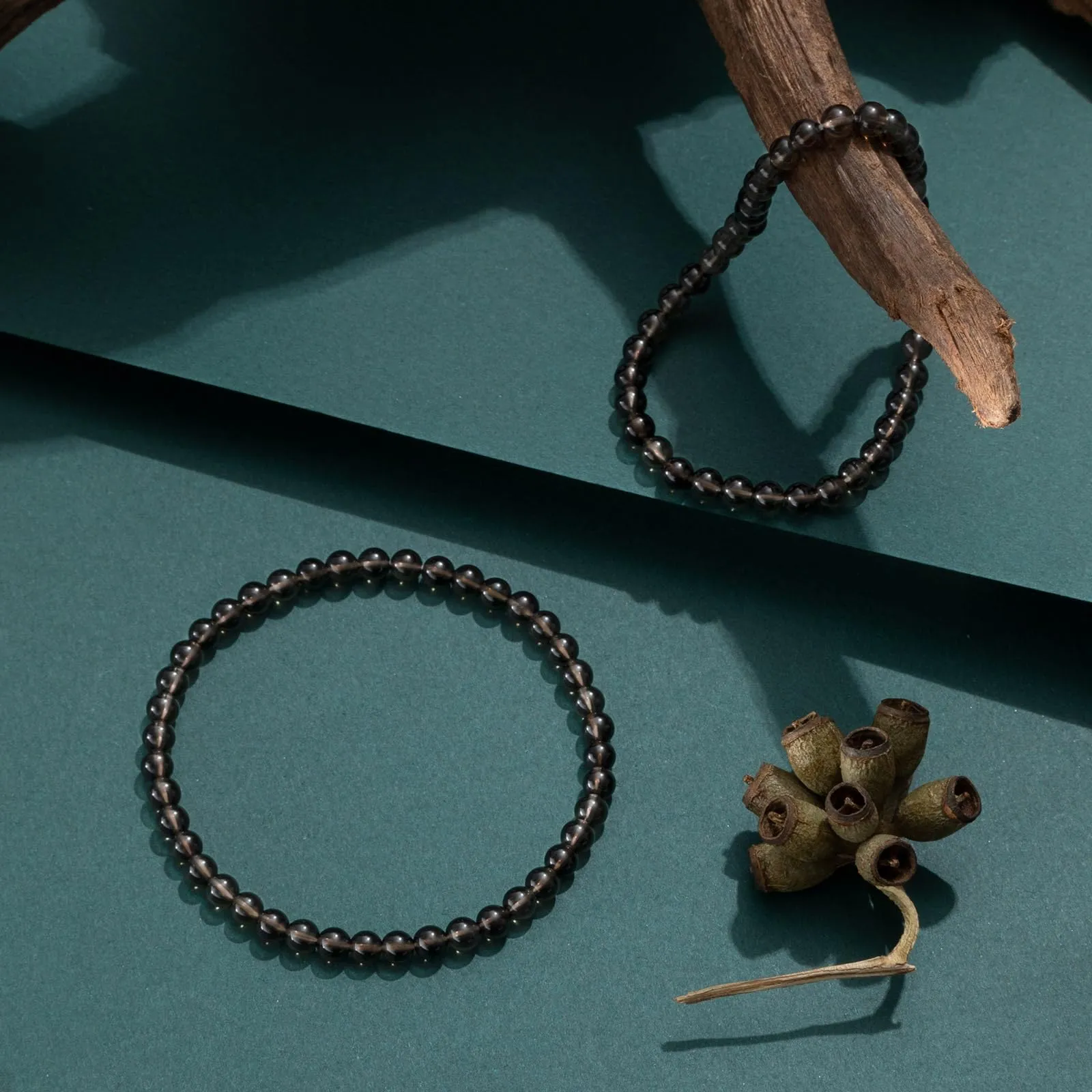 Landorilo Bracciale in Pietra Naturale Quarzo Fumé, 4 mm, Set da 2 Pezzi - immagine 3