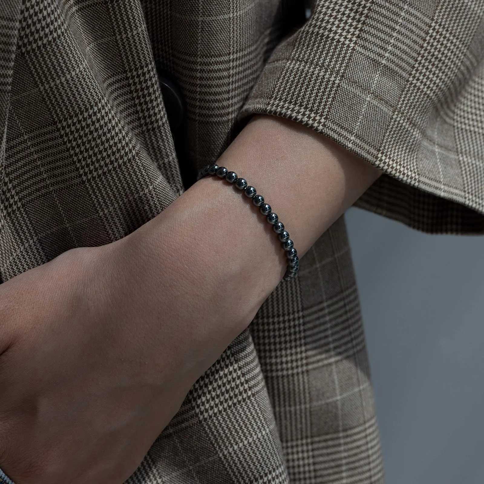 Landorilo Bracciale in Pietra Naturale Ematite, 4 mm, 18-19 cm - immagine 2