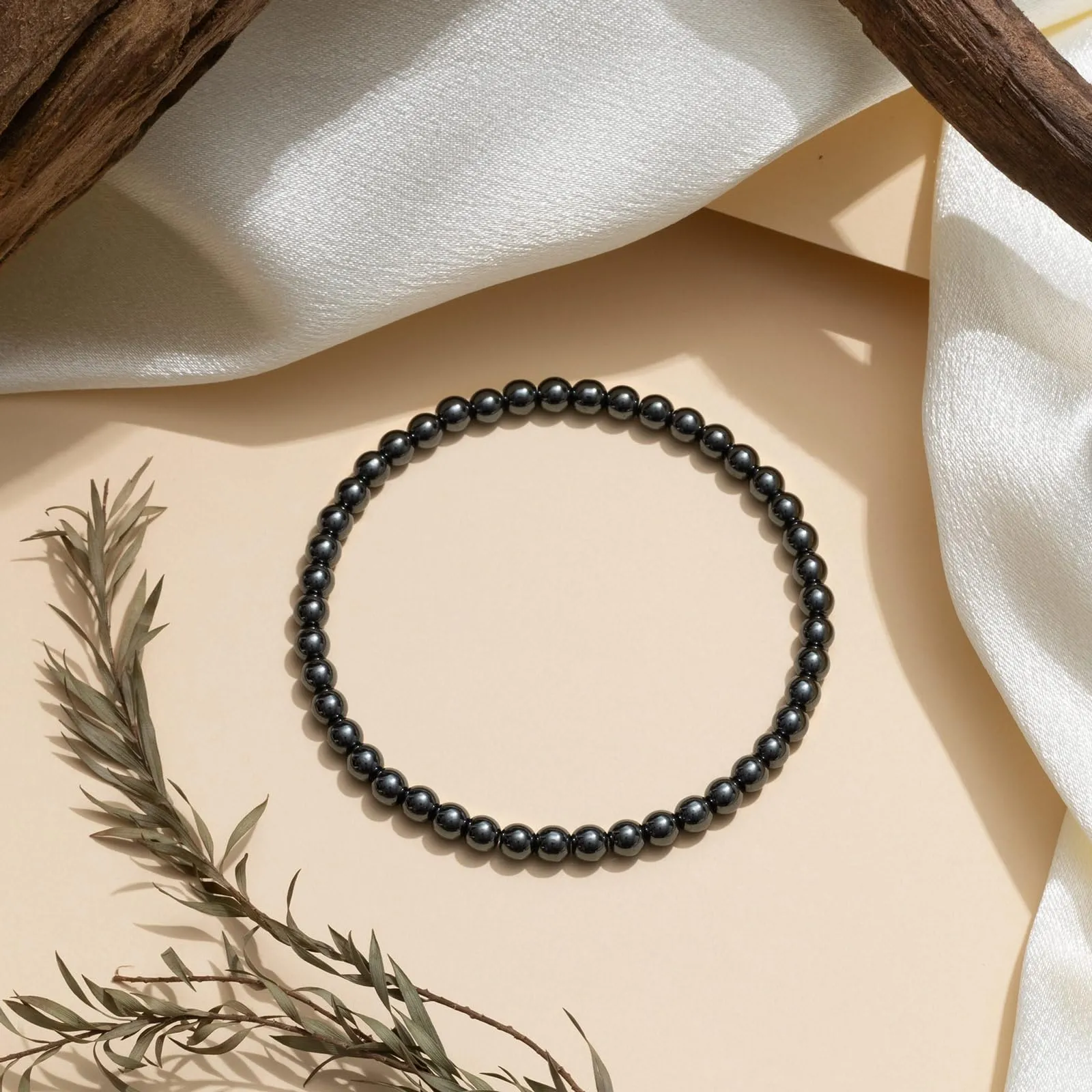 Landorilo Bracciale in Pietra Naturale Ematite, 4 mm, 18-19 cm - immagine 3