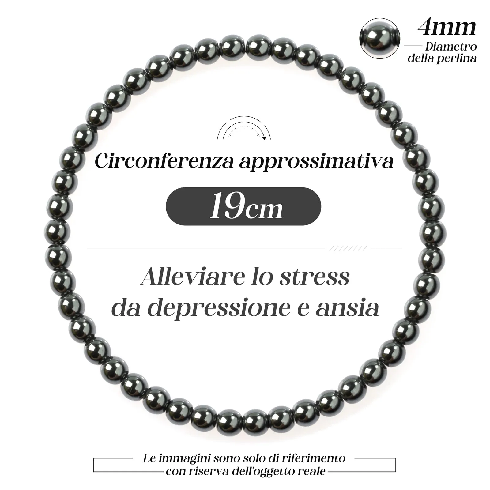 Landorilo Bracciale in Pietra Naturale Ematite, 4 mm, 18-19 cm - immagine 4
