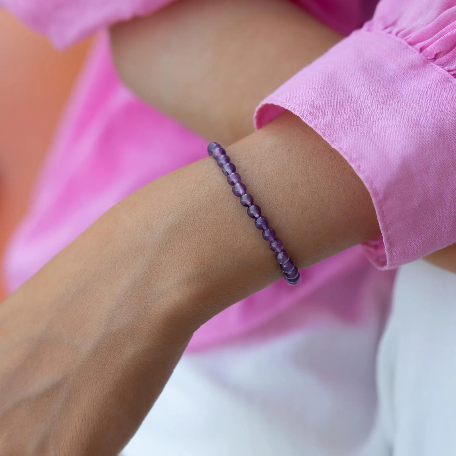 Landorilo Bracciale in Ametista Naturale 3A, 4 mm, 18-19 cm - immagine 2