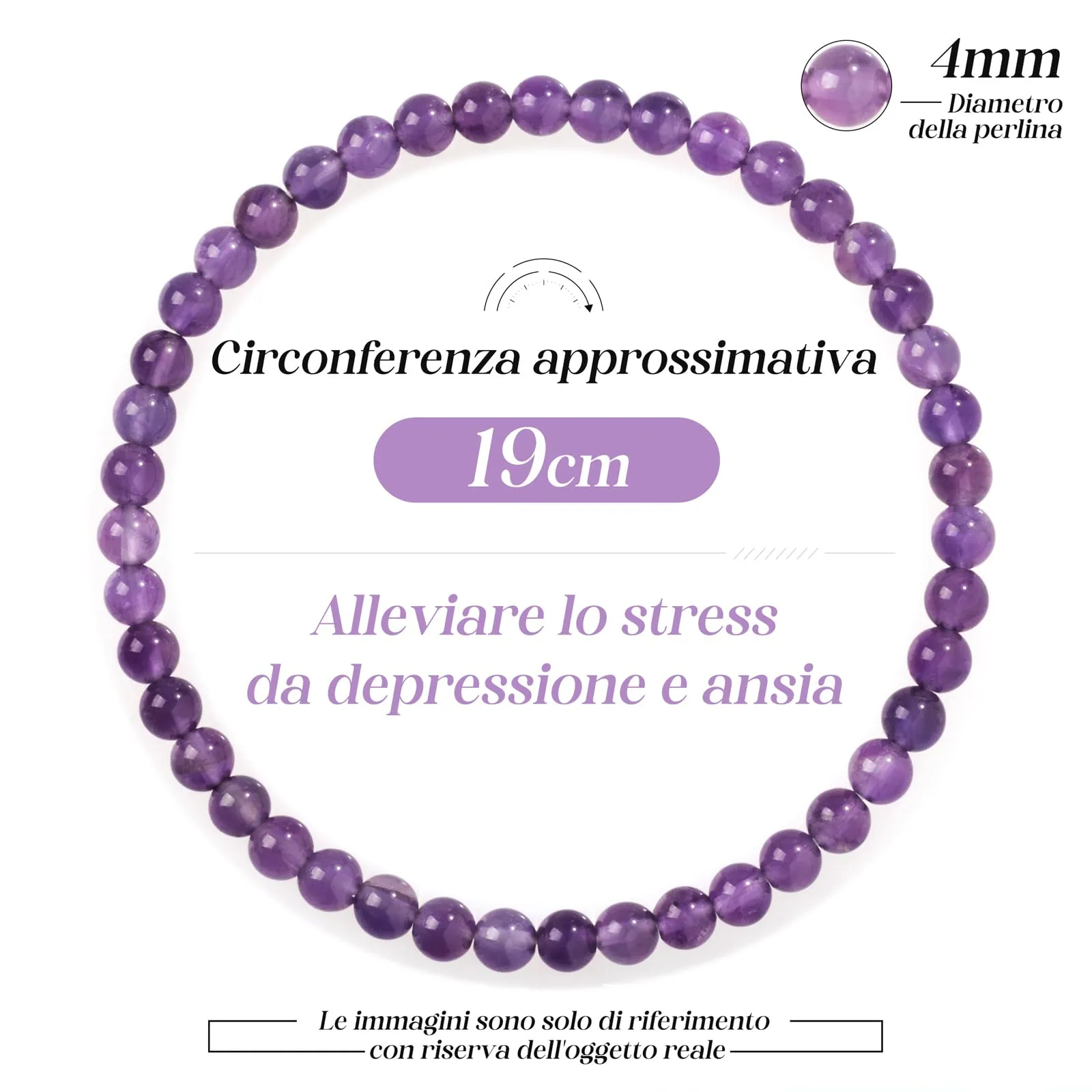Landorilo Bracciale in Ametista Naturale 3A, 4 mm, 18-19 cm - immagine 4