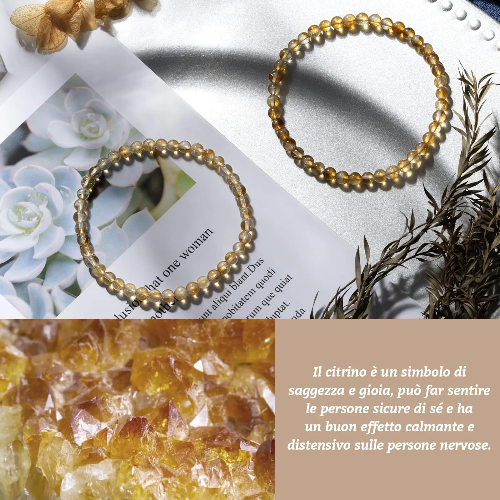 Landorilo Bracciale in Pietra Naturale Citrino 3A, 4 mm - immagine 3