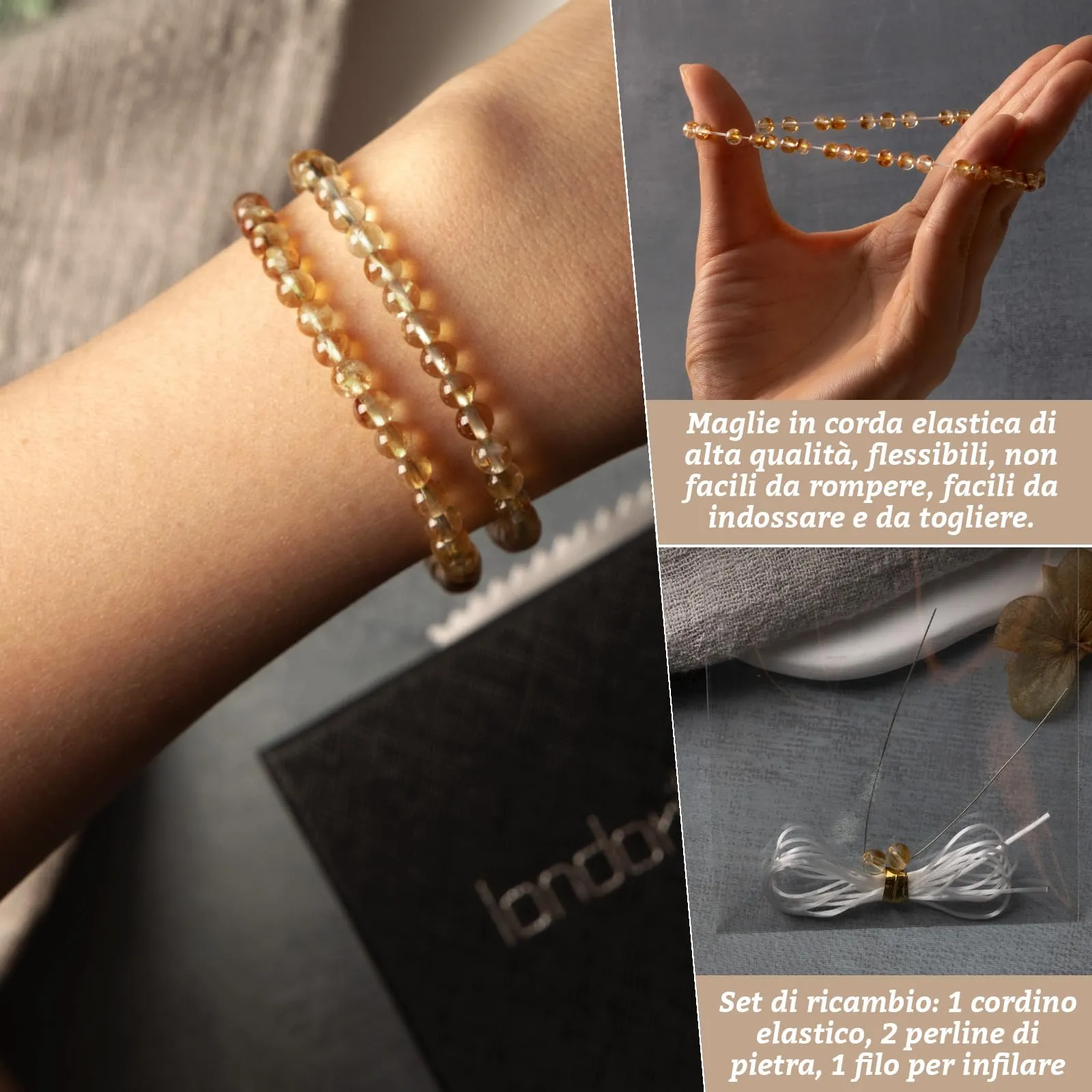 Landorilo Bracciale in Pietra Naturale Citrino 3A, 4 mm - immagine 5