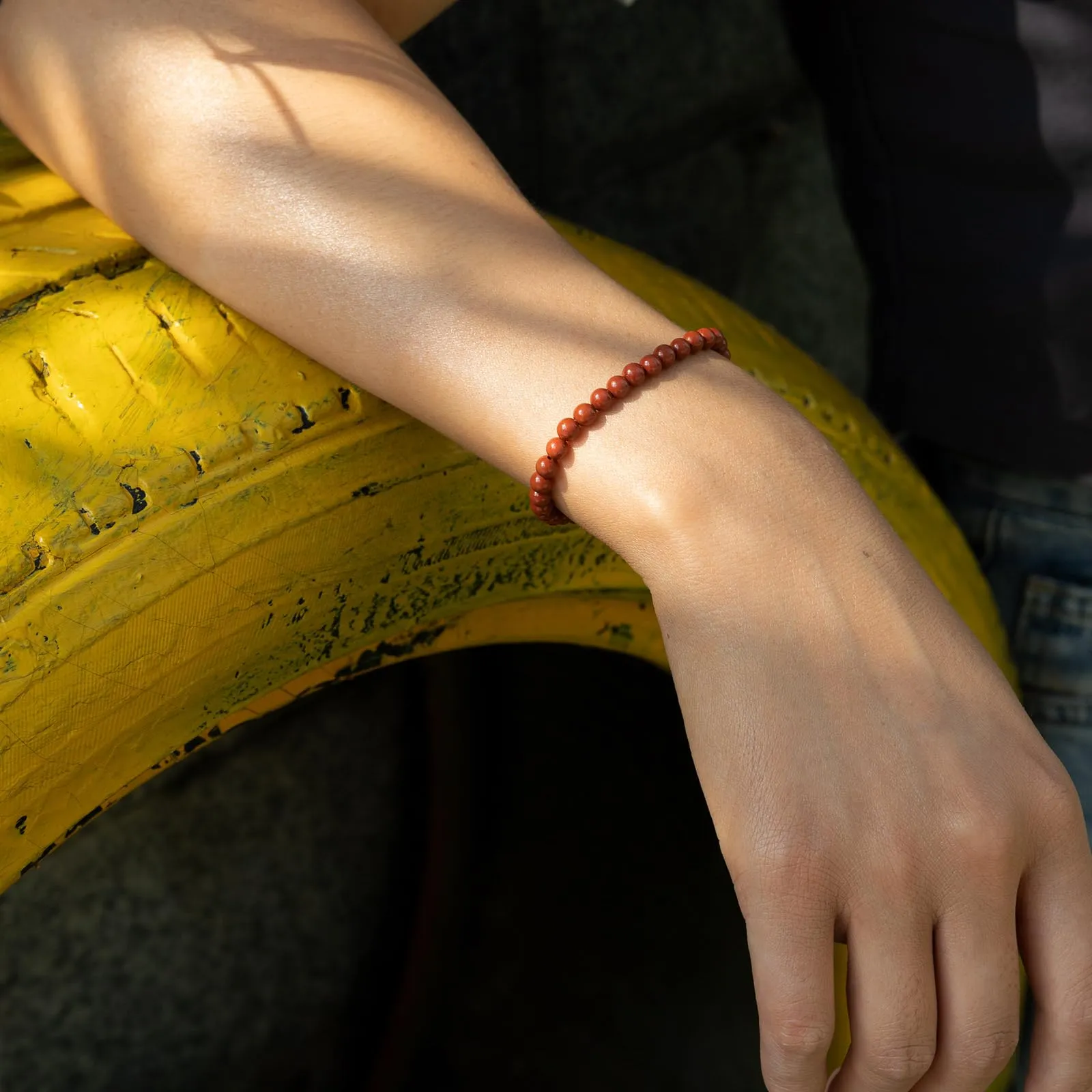 Landorilo Bracciale in Pietra Naturale Diaspro Rosso 4 mm - immagine 2