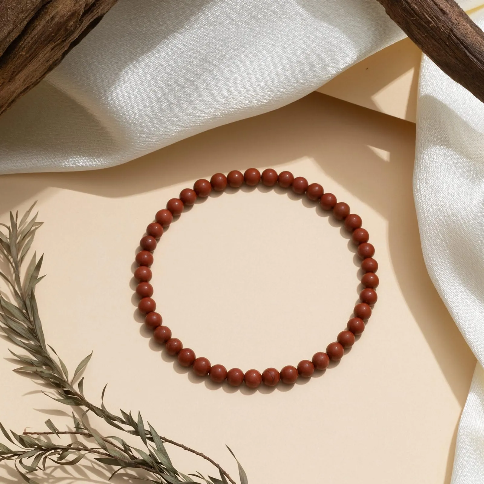 Landorilo Bracciale in Pietra Naturale Diaspro Rosso 4 mm - immagine 3