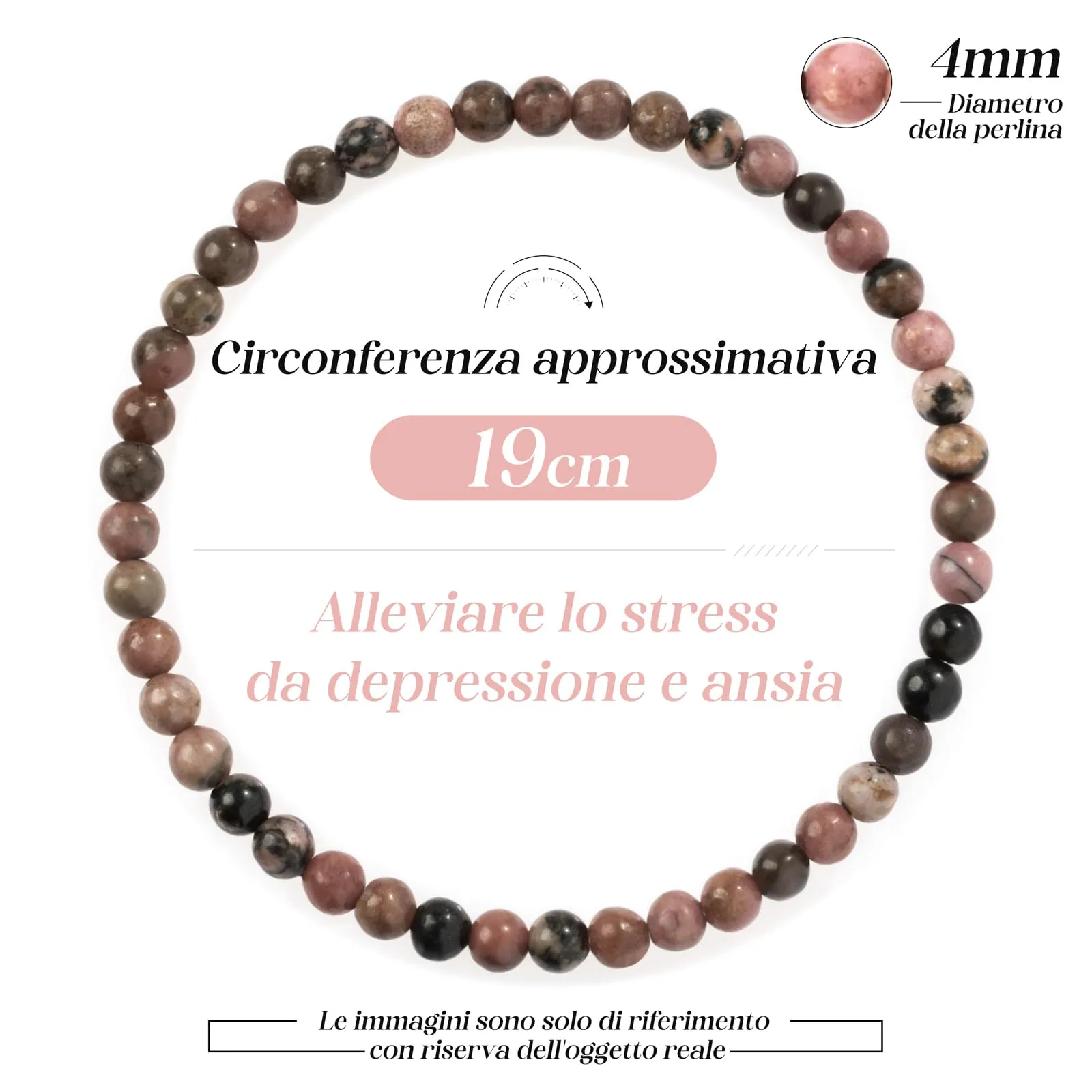 Landorilo Bracciale in Pietra Naturale 4 mm, Rodonite Nera Rosa, Set da 2 Pezzi, 18-19 cm - immagine 4