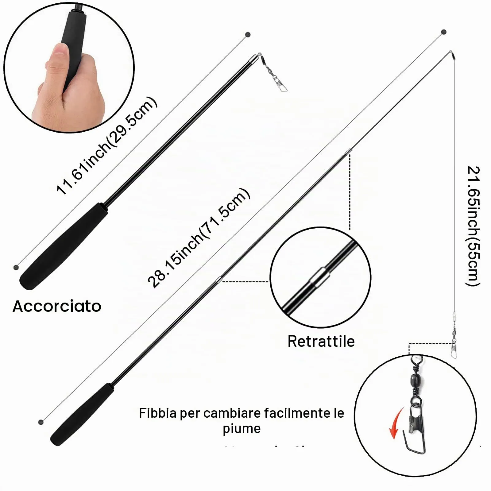 onebarleycorn Giochi con Piume per Gatto, Set da 9 Pezzi con Bacchetta Interattiva Retrattabile e 8 Ricariche - immagine 5
