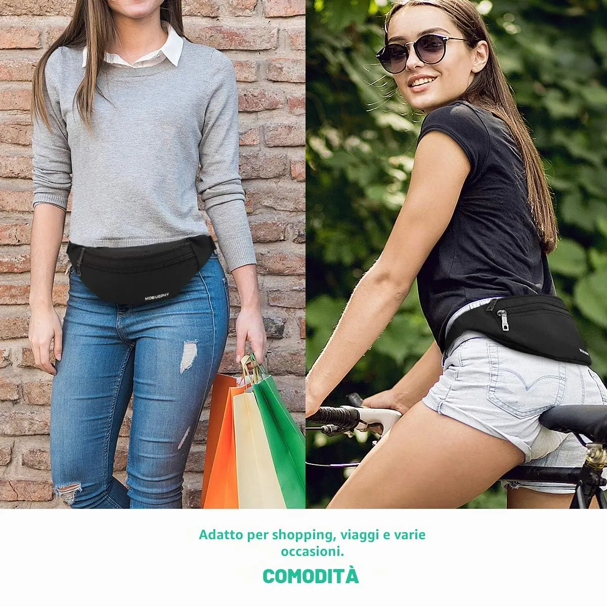 MOBIUSPHY Marsupio Sportivo Impermeabile per Donna e Uomo, Cintura da Corsa e Viaggio Regolabile (Nero) - immagine 3
