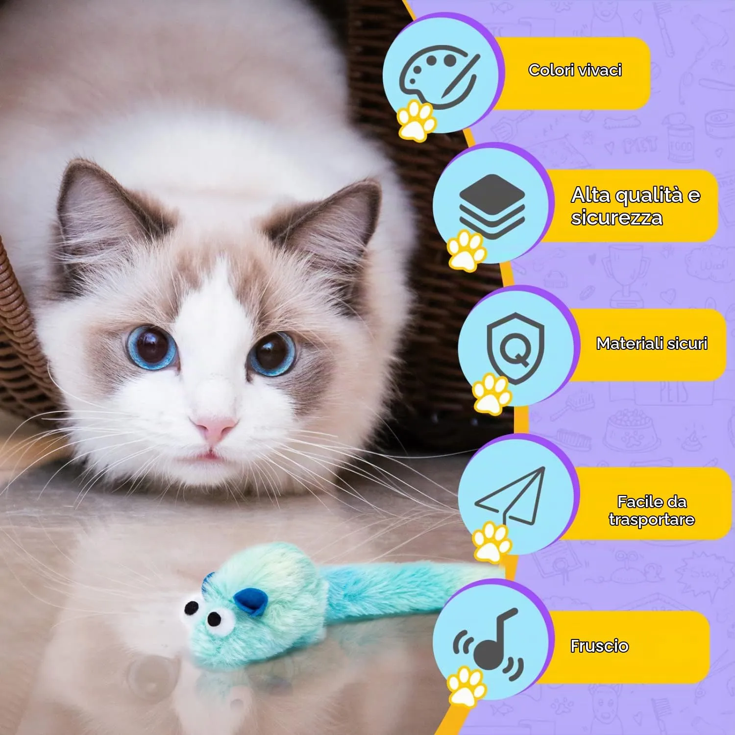 Nobleza Set di 3 Giocattoli per Gatti in Peluche con Erba Gatta, Topi Interattivi Colorati - immagine 3