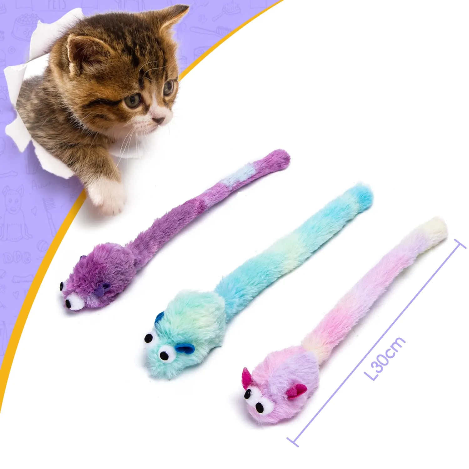 Nobleza Set di 3 Giocattoli per Gatti in Peluche con Erba Gatta, Topi Interattivi Colorati - immagine 4