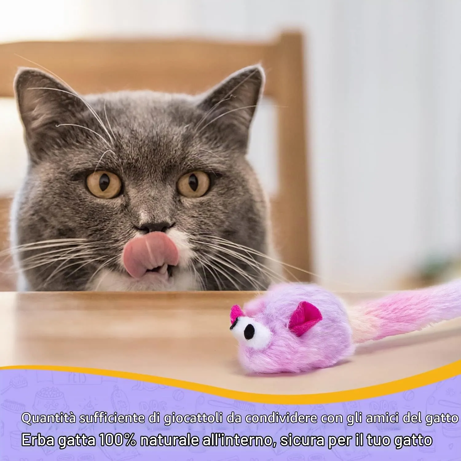 Nobleza Set di 3 Giocattoli per Gatti in Peluche con Erba Gatta, Topi Interattivi Colorati - immagine 6