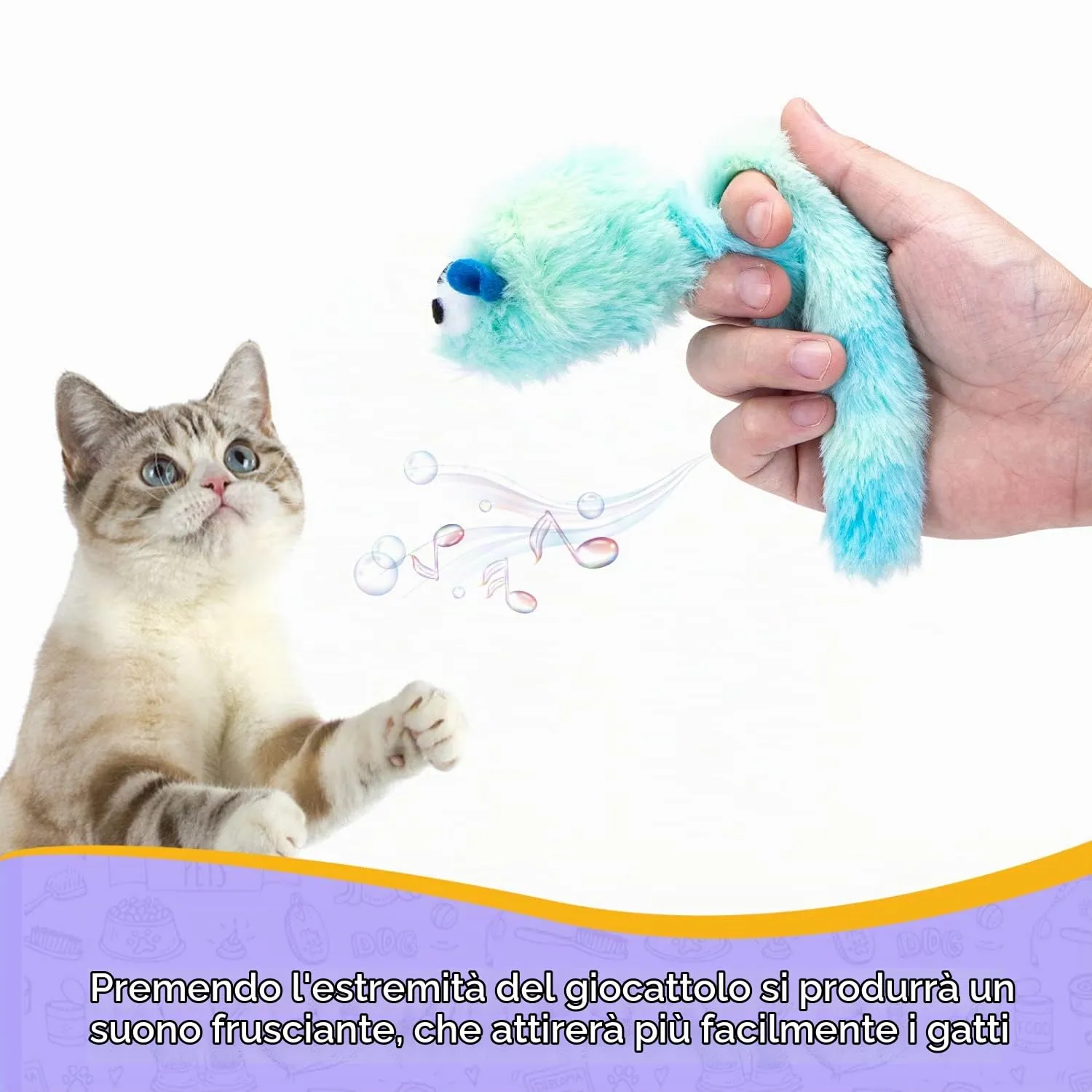 Nobleza Set di 3 Giocattoli per Gatti in Peluche con Erba Gatta, Topi Interattivi Colorati - immagine 7