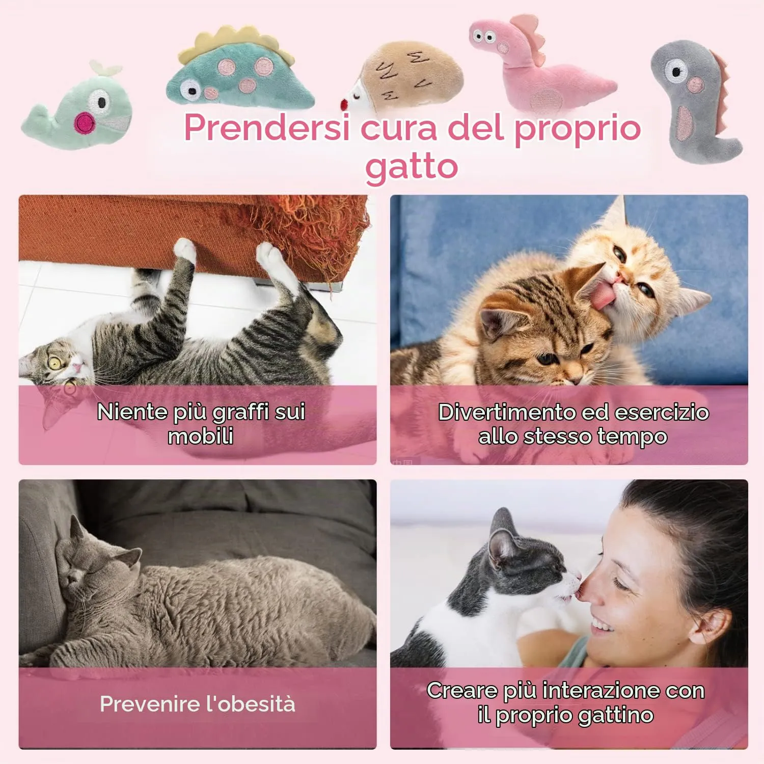 Nobleza Set di 5 Giocattoli con Erba Gatta per Gatti, Peluche Interattivi - immagine 2