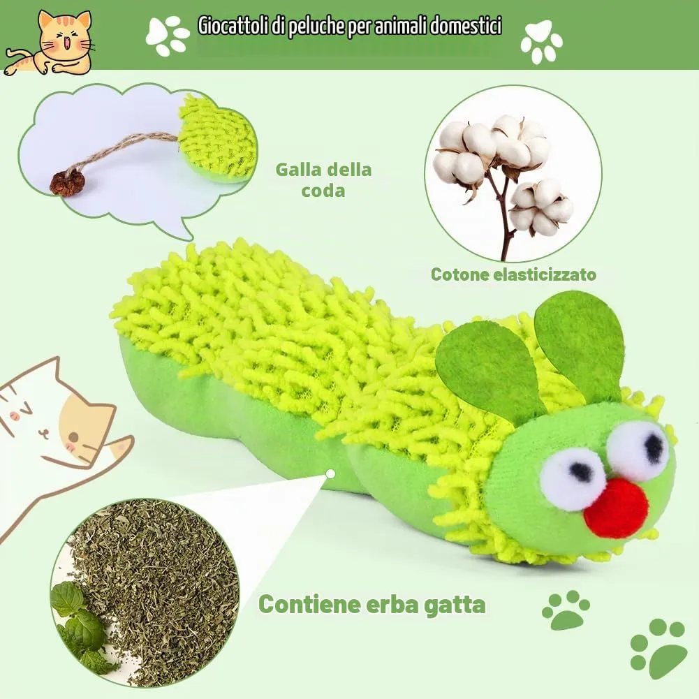 OSDUE Gioco per Gatti con Catnip a forma di Bruco, Peluche Interattivo per Masticare e Cura Dentale - immagine 3