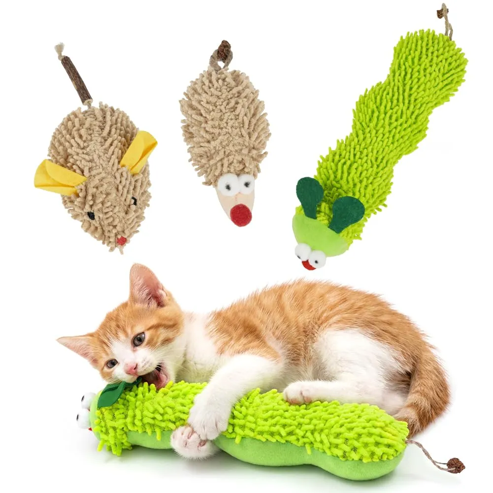 OSDUE Gioco per Gatti con Catnip, 3 Peluche a forma di Bruco, Topo e Riccio - immagine 1