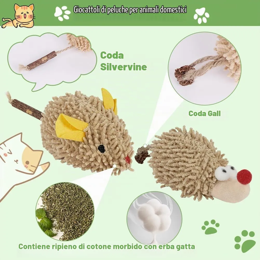 OSDUE Gioco per Gatti con Catnip, 3 Peluche a forma di Bruco, Topo e Riccio - immagine 3
