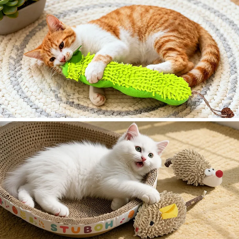 OSDUE Gioco per Gatti con Catnip, 3 Peluche a forma di Bruco, Topo e Riccio - immagine 4