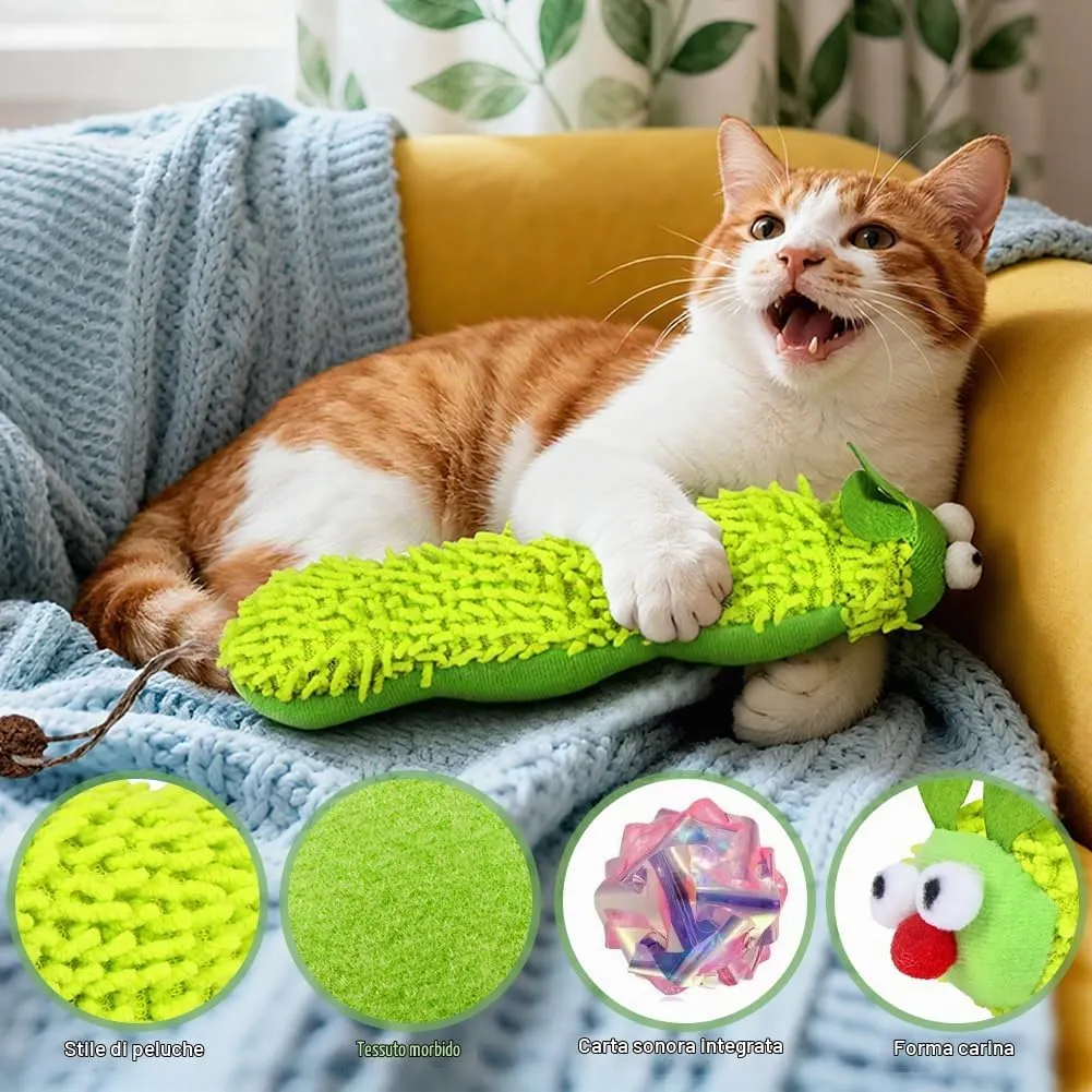 OSDUE Gioco per Gatti con Catnip, 3 Peluche a forma di Bruco, Topo e Riccio - immagine 6