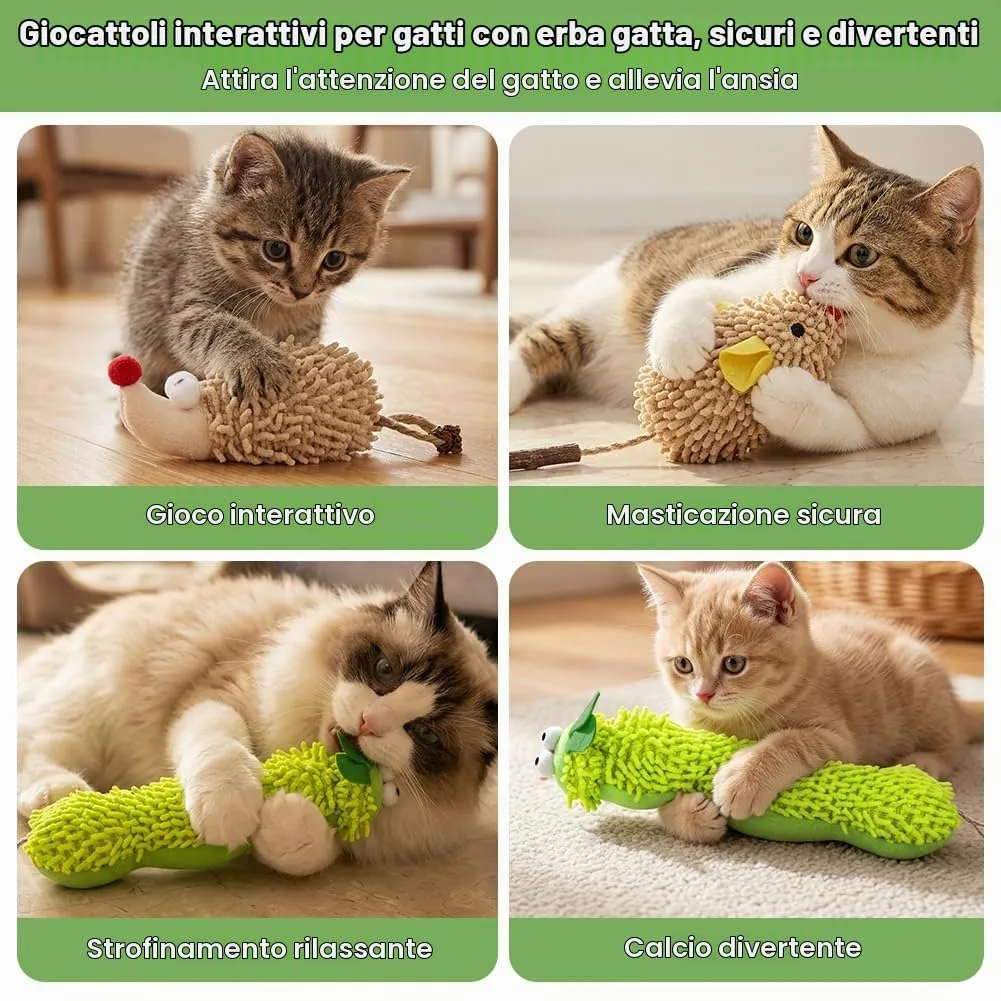 OSDUE Gioco per Gatti con Catnip, 3 Peluche a forma di Bruco, Topo e Riccio - immagine 7