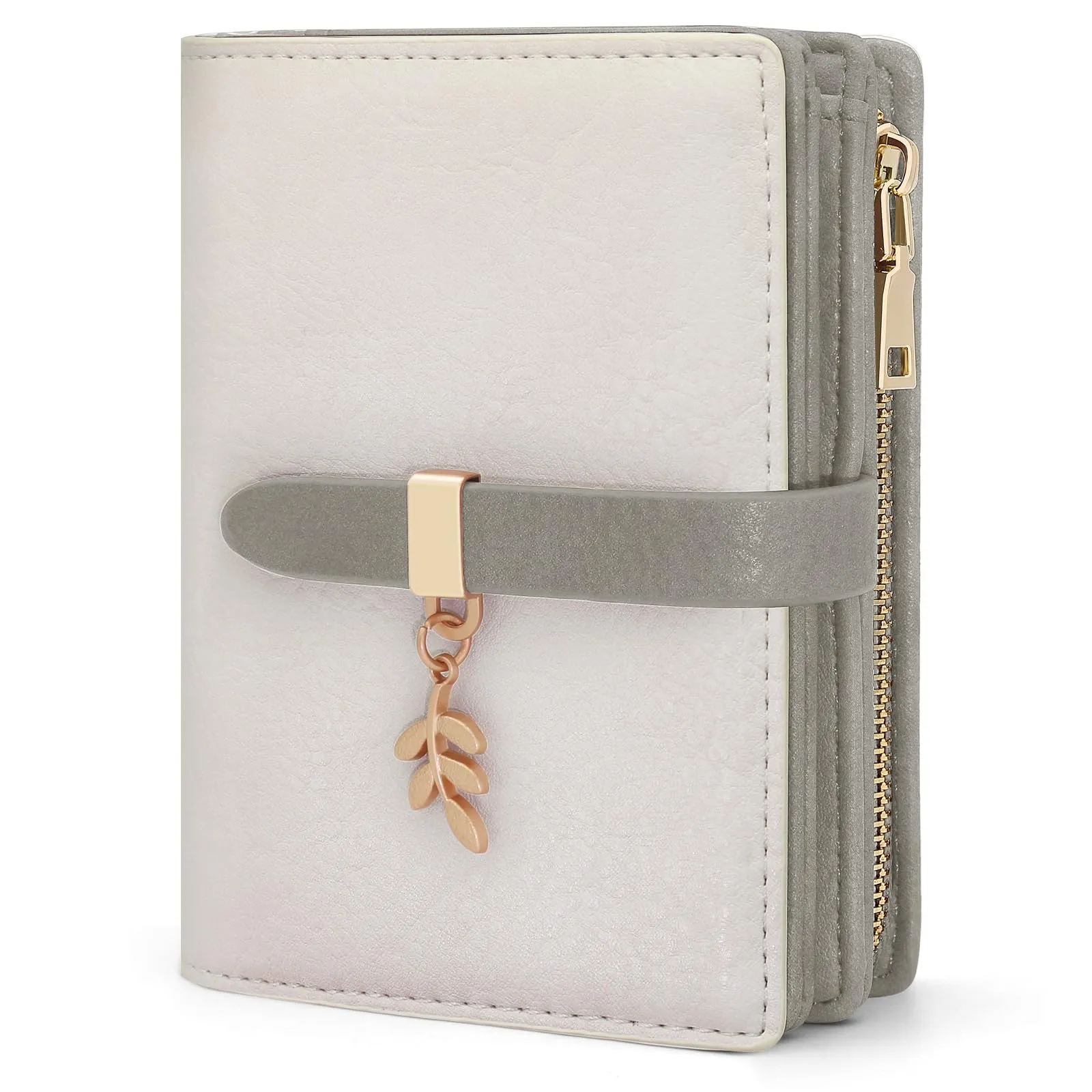 HNOOM Portafoglio Donna in Pelle PU Slim con Protezione RFID, Cerniera Portamonete e 19 Porta Carte (beige-grigio) - immagine 1
