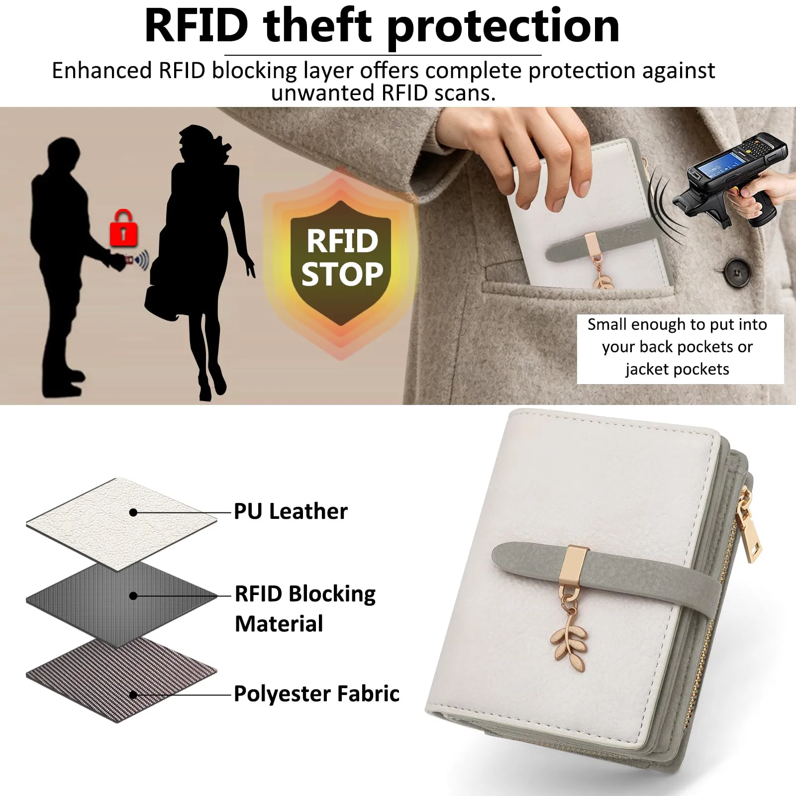 HNOOM Portafoglio Donna in Pelle PU Slim con Protezione RFID, Cerniera Portamonete e 19 Porta Carte (beige-grigio) - immagine 5