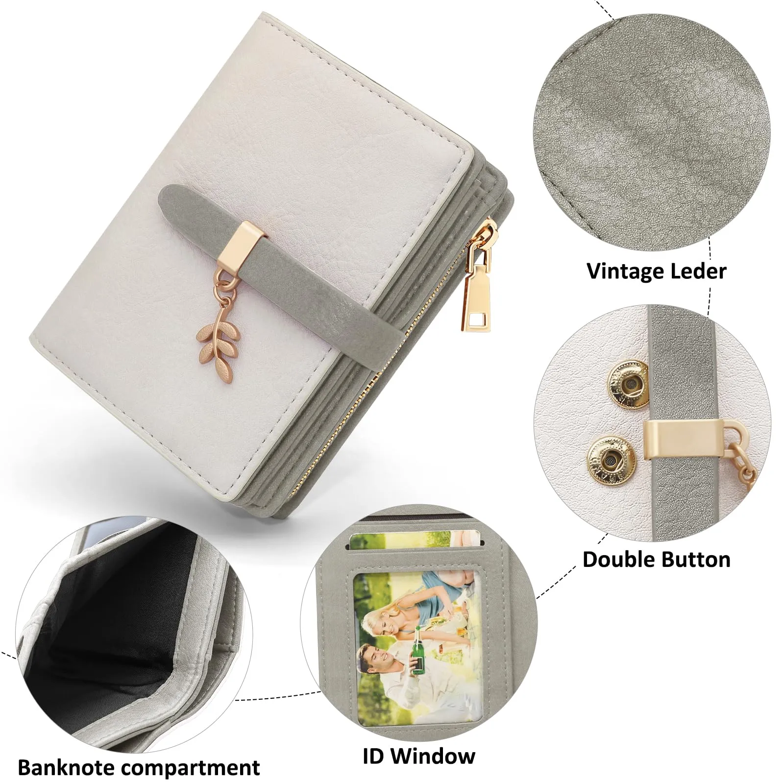 HNOOM Portafoglio Donna in Pelle PU Slim con Protezione RFID, Cerniera Portamonete e 19 Porta Carte (beige-grigio) - immagine 10