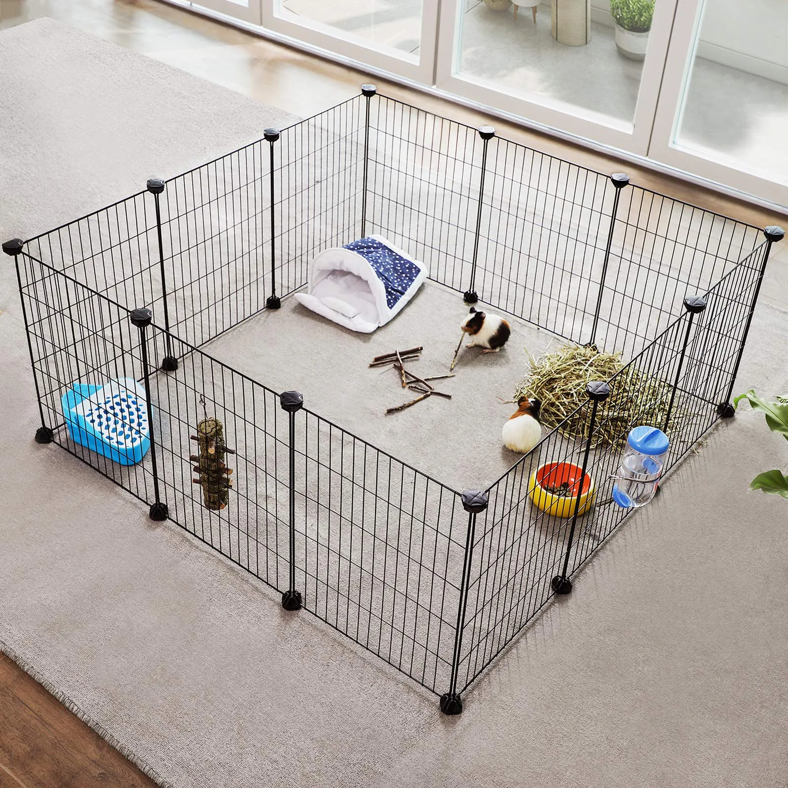 SONGMICS Recinto Personalizzabile per Animali di Piccola Taglia, Rete in Metallo per Criceti e Conigli, Nero LPI01H - immagine 2