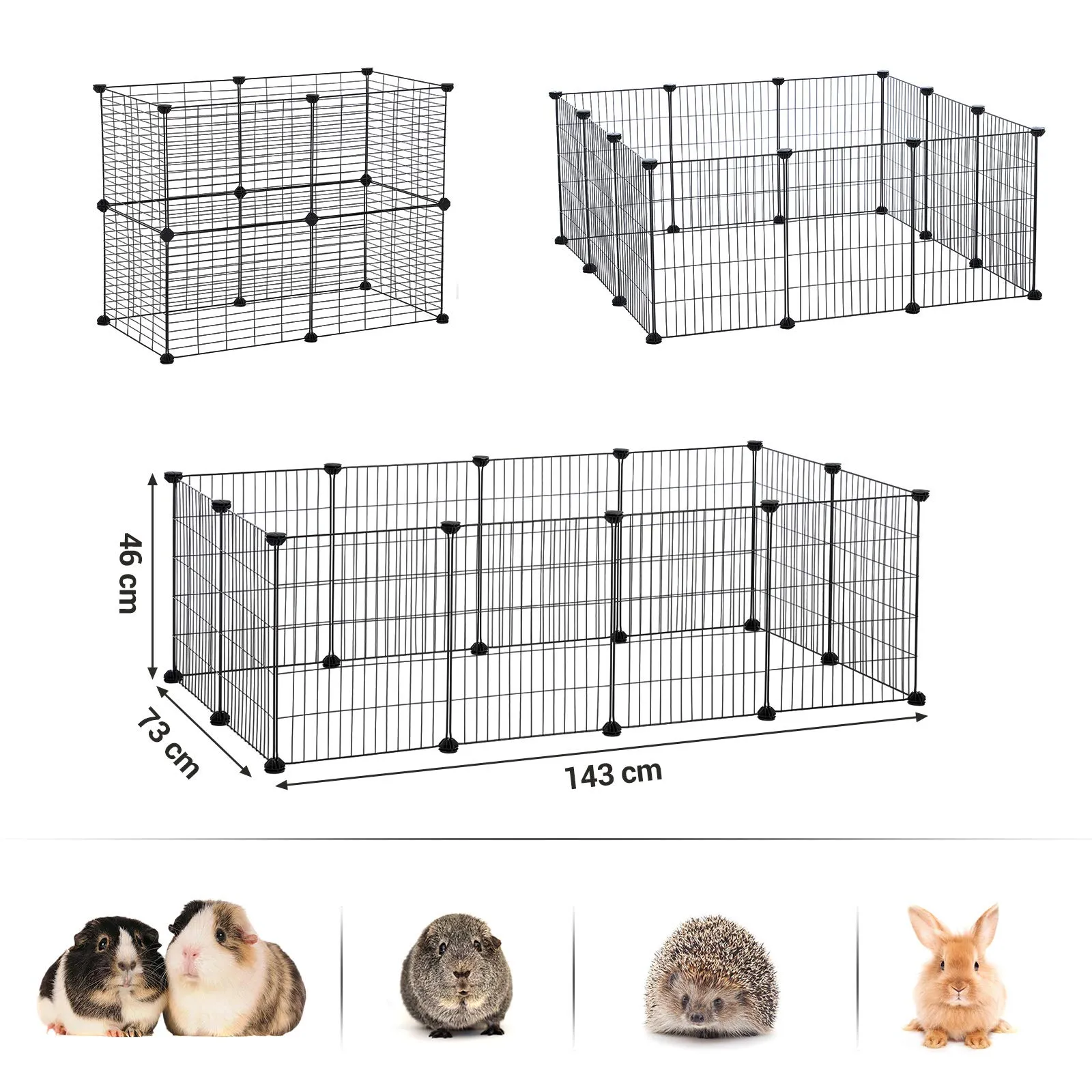 SONGMICS Recinto Personalizzabile per Animali di Piccola Taglia, Rete in Metallo per Criceti e Conigli, Nero LPI01H - immagine 4