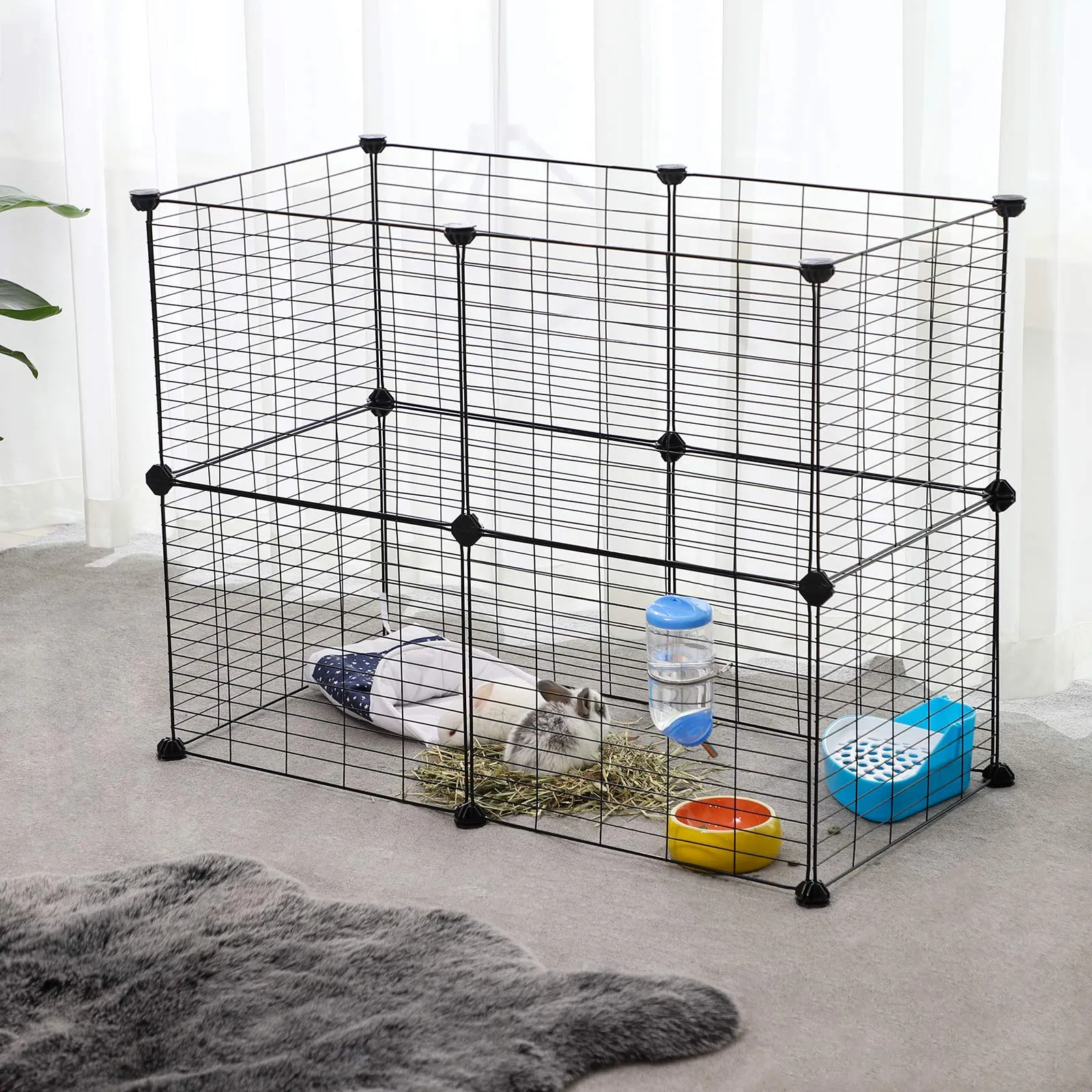 SONGMICS Recinto Personalizzabile per Animali di Piccola Taglia, Rete in Metallo per Criceti e Conigli, Nero LPI01H - immagine 8