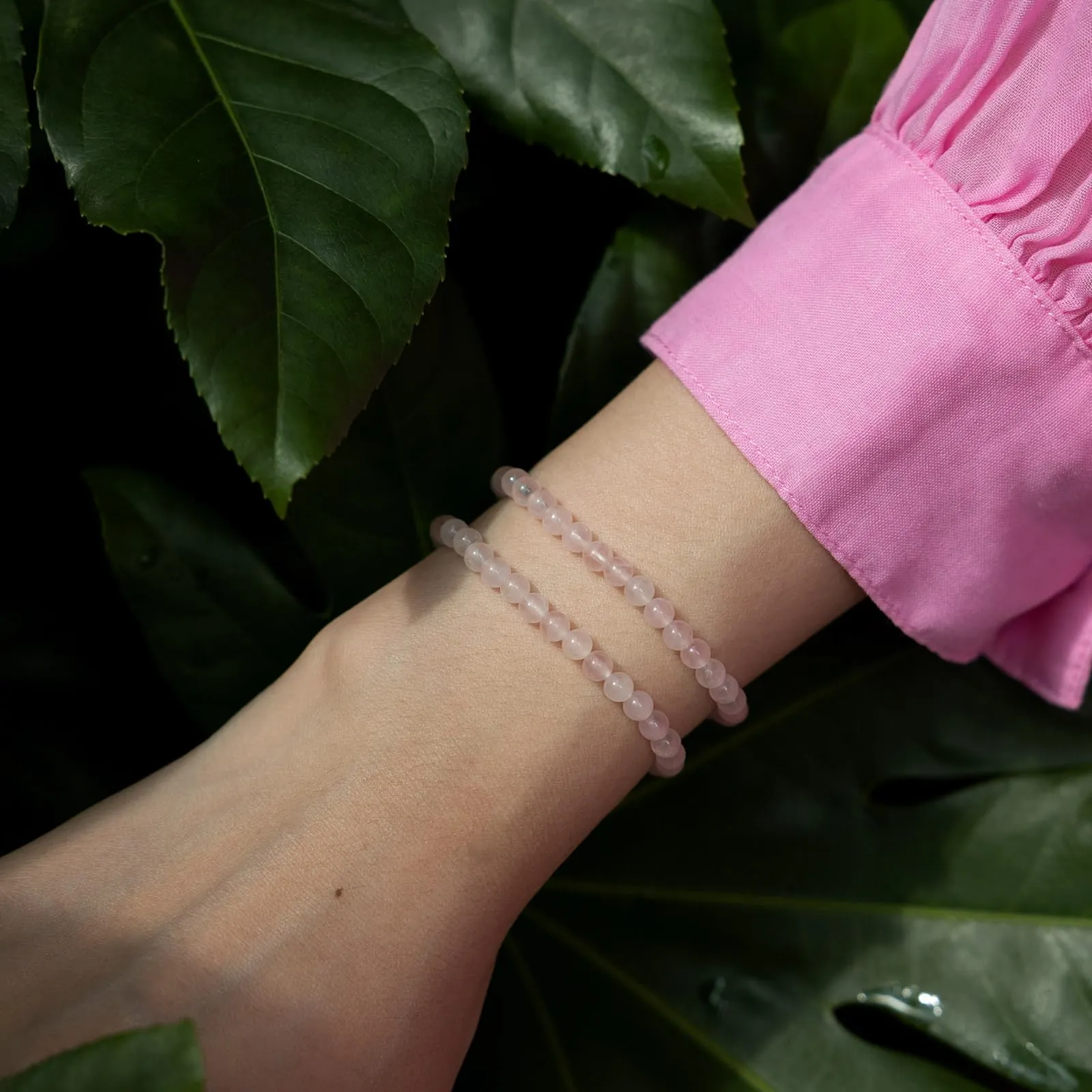 Landorilo Bracciale in Pietra Naturale 4 mm, Quarzo Rosa, Set da 2 Pezzi - immagine 2