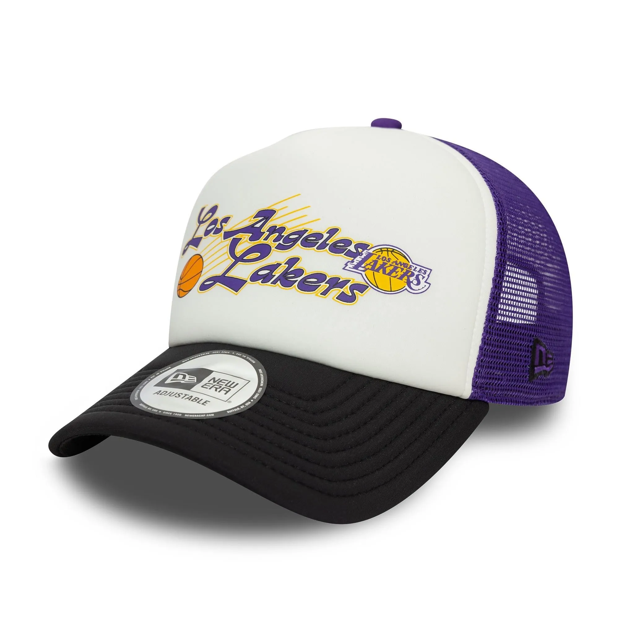 New Era NBA Los Angeles Lakers Cappello Camionista Logo Squadra Regolabile Bianco Viola Nero - immagine 1
