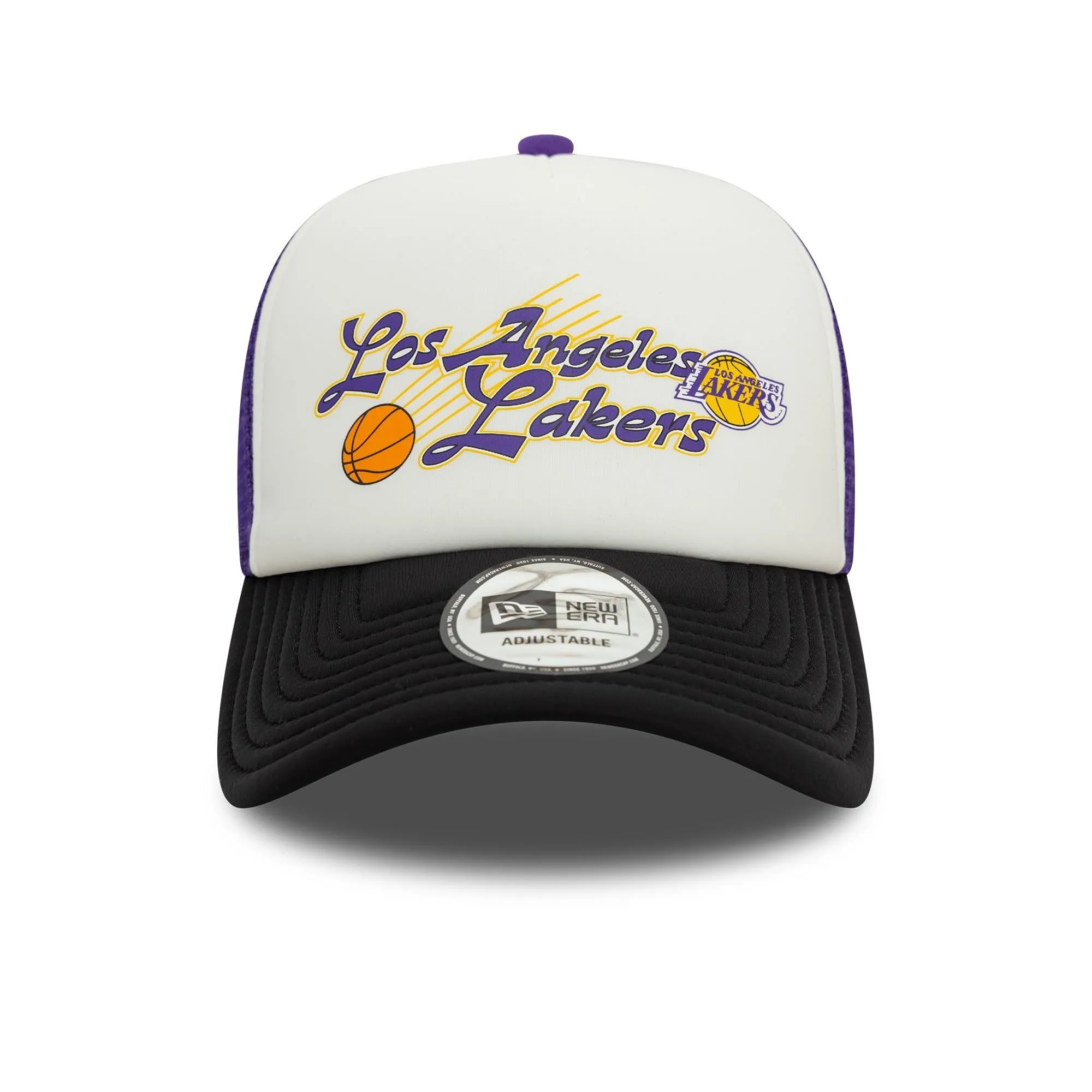 New Era NBA Los Angeles Lakers Cappello Camionista Logo Squadra Regolabile Bianco Viola Nero - immagine 2