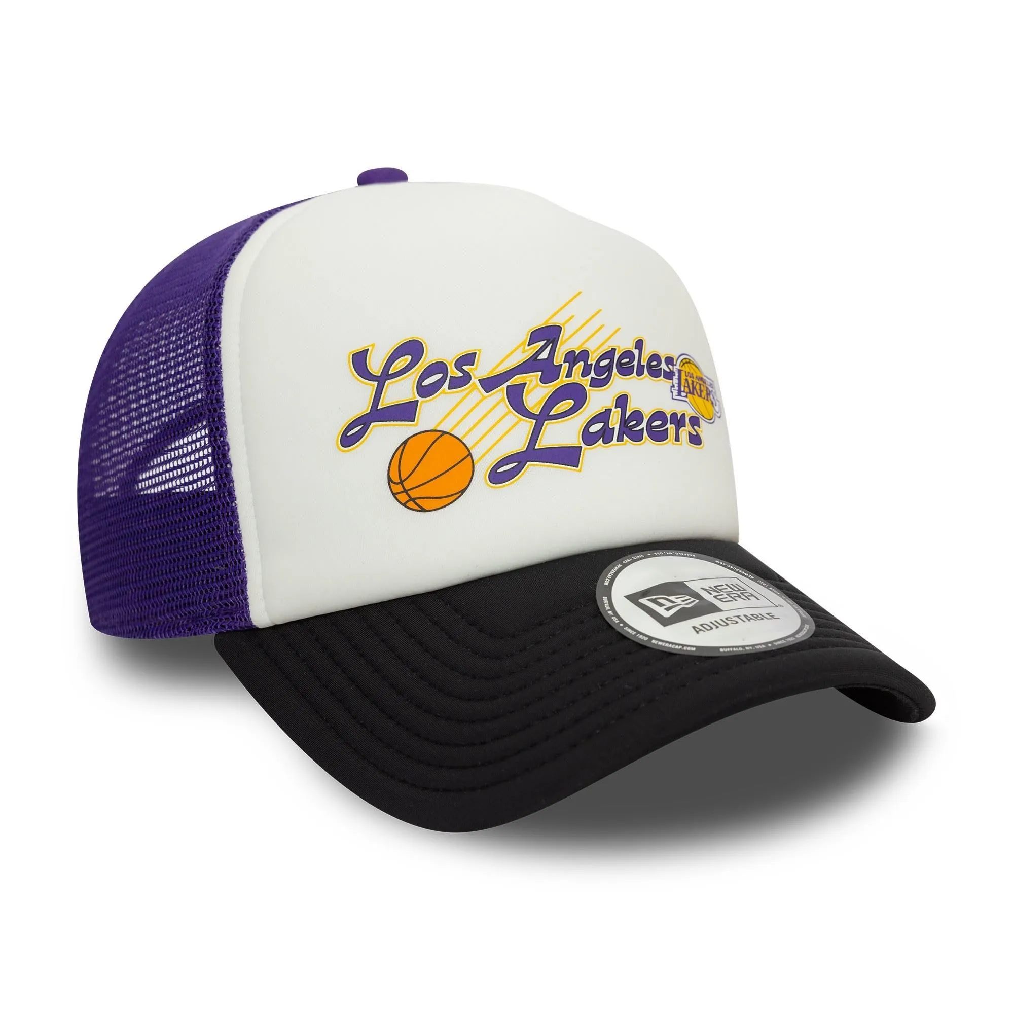 New Era NBA Los Angeles Lakers Cappello Camionista Logo Squadra Regolabile Bianco Viola Nero - immagine 3