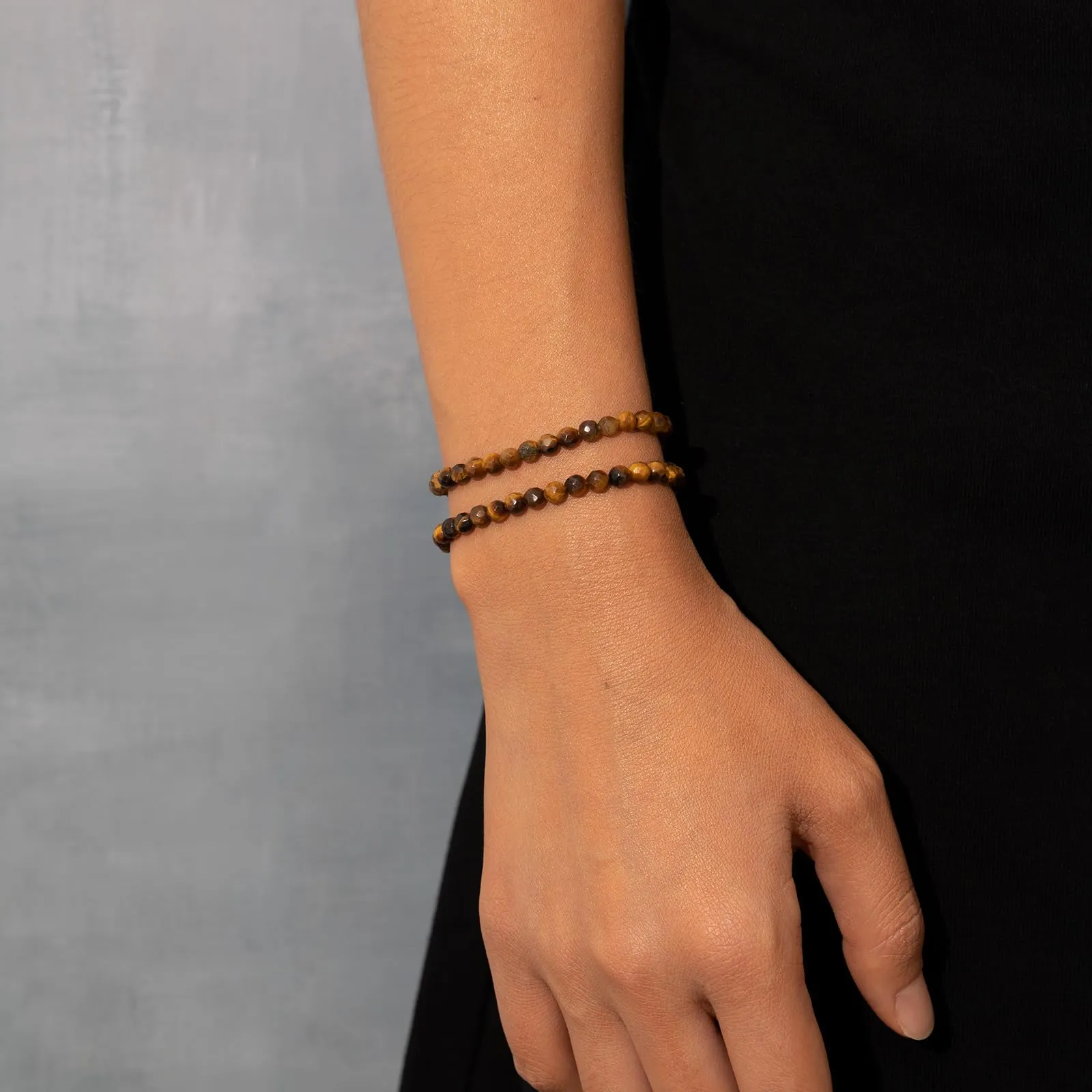 Landorilo Bracciale in Pietra Naturale Occhio di Tigre Giallo 4 mm, 18-19 cm, Set da 2 pezzi - immagine 2