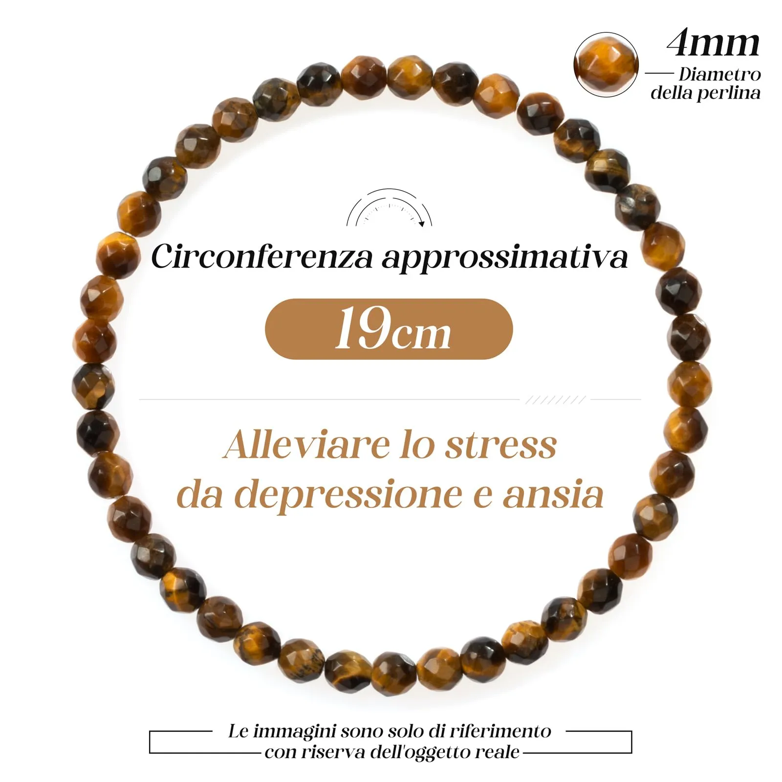 Landorilo Bracciale in Pietra Naturale Occhio di Tigre Giallo 4 mm, 18-19 cm, Set da 2 pezzi - immagine 4