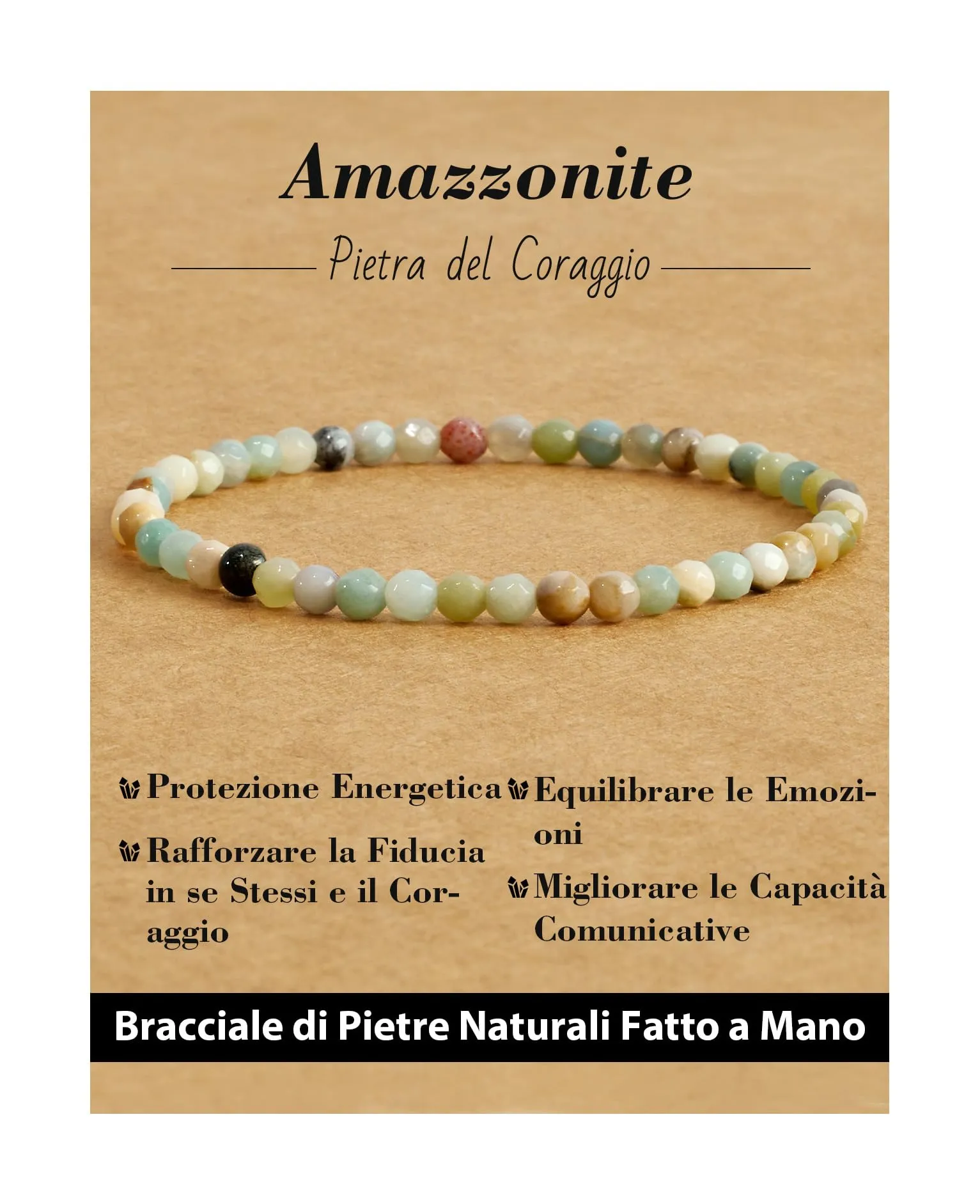 Landorilo Bracciale in Pietra Naturale Amazzonite, 4 mm - immagine 1