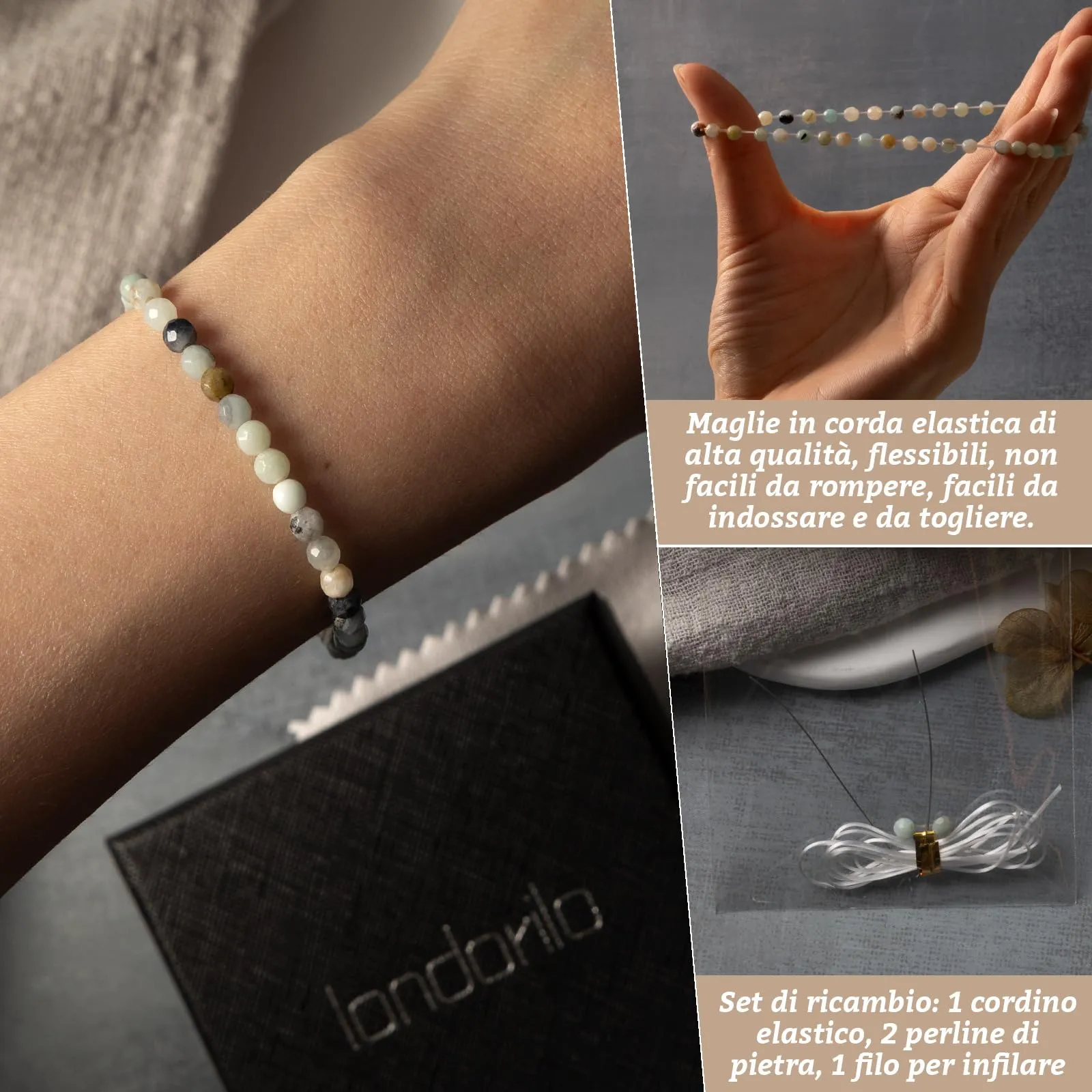 Landorilo Bracciale in Pietra Naturale Amazzonite, 4 mm - immagine 5